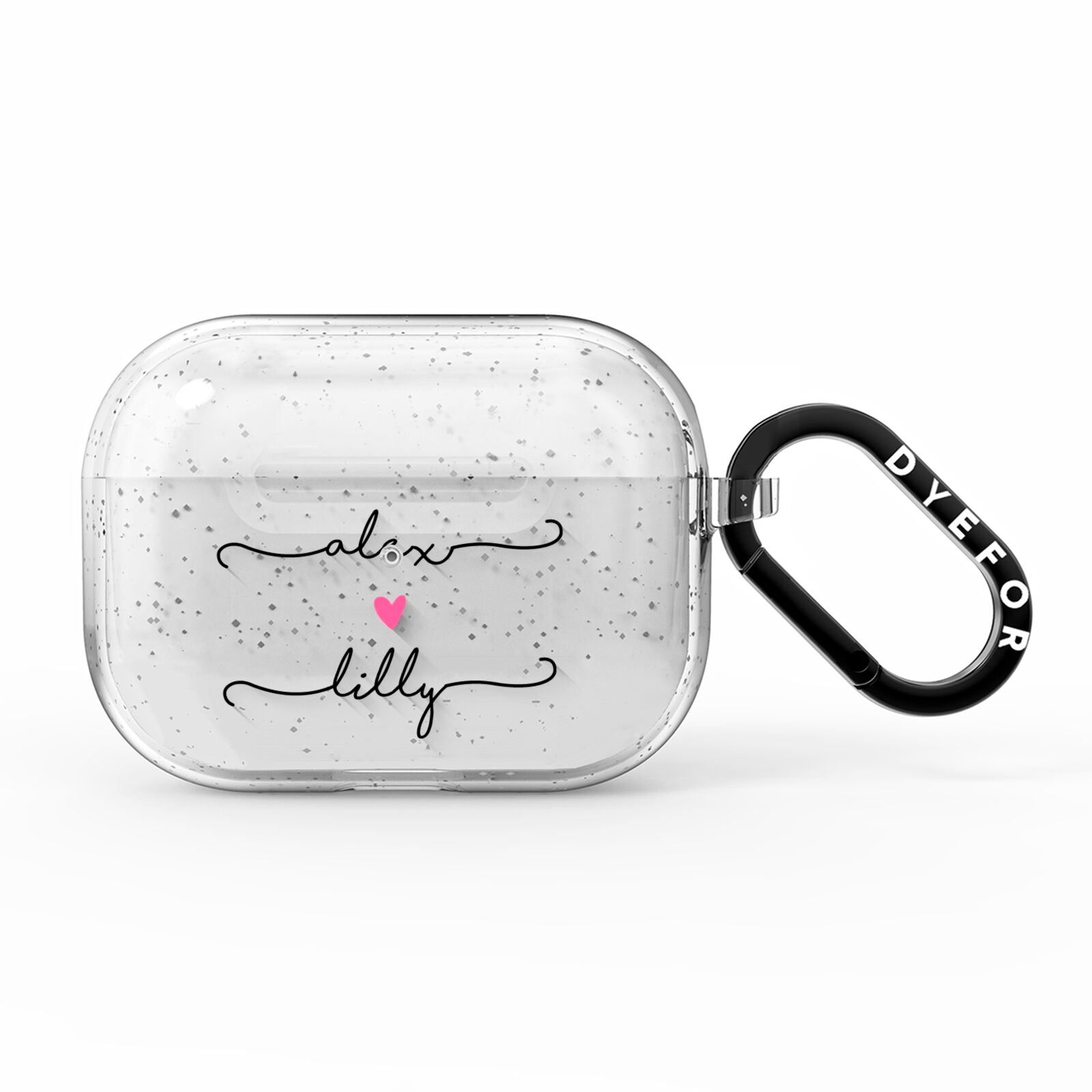 Personalised Two Names For Couples Heart Clear AirPods Pro Glitter Case