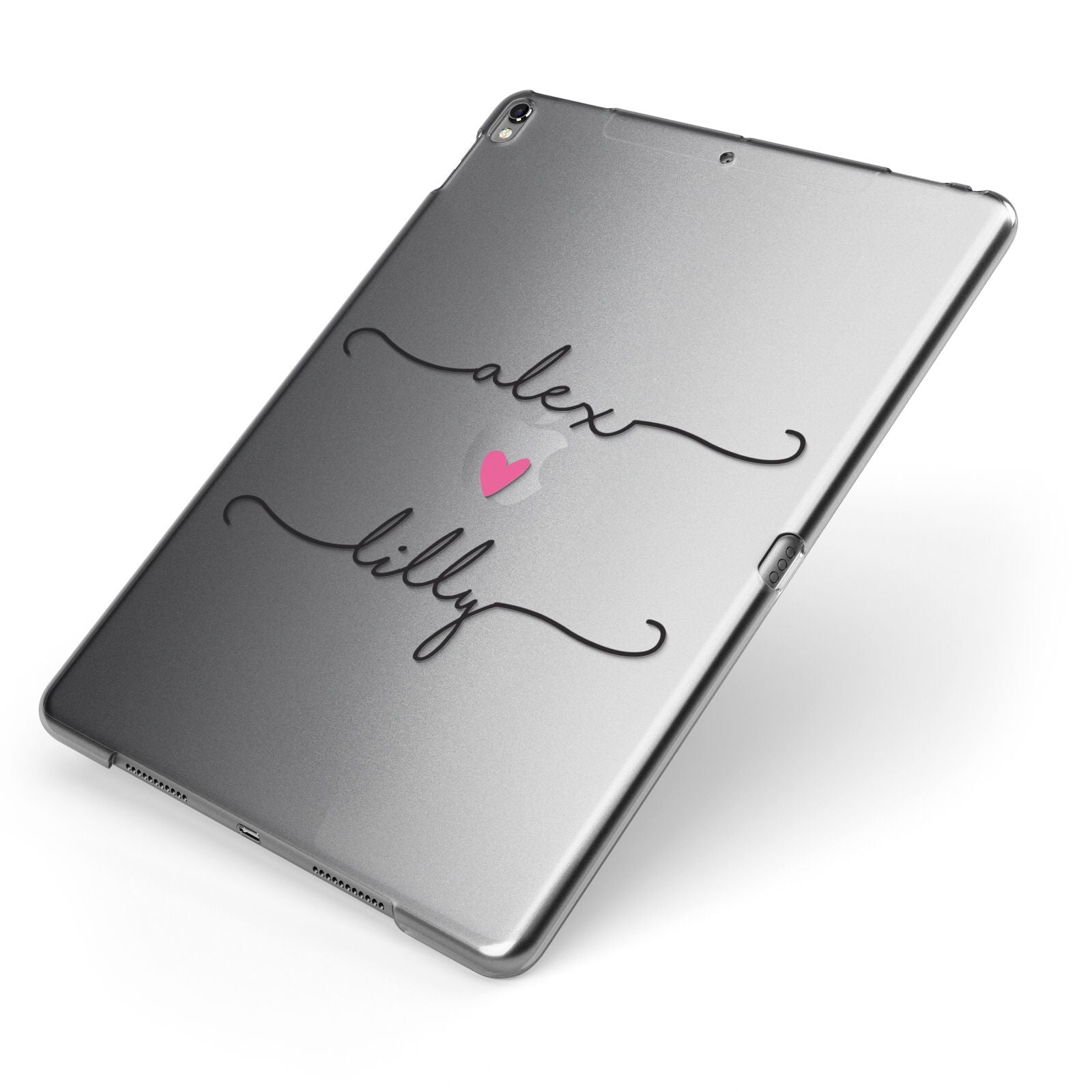Personalised Two Names For Couples Heart Clear Apple iPad Case on Grey iPad Side View