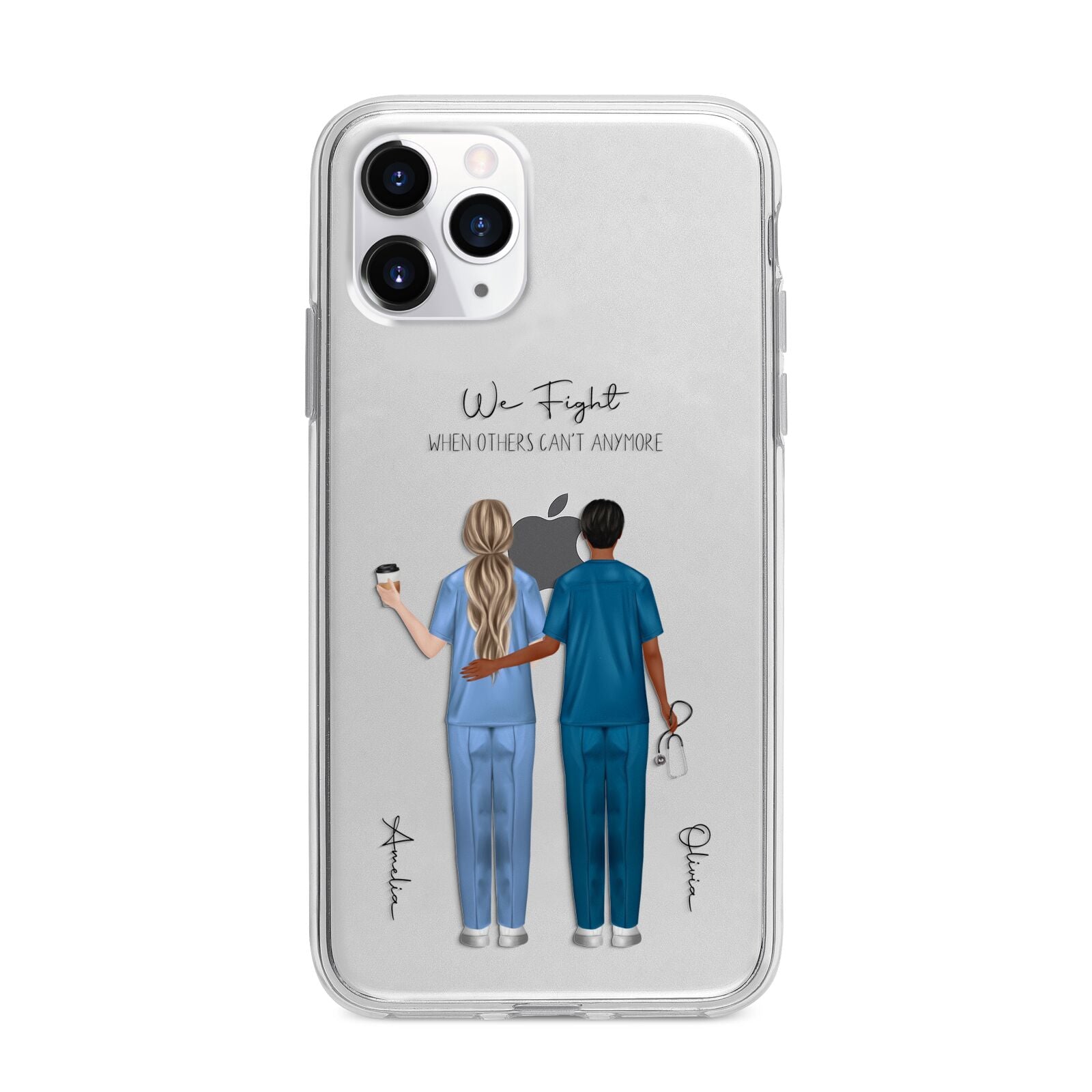 Personalised Two Nurses Apple iPhone 11 Pro Max in Silver with Bumper Case