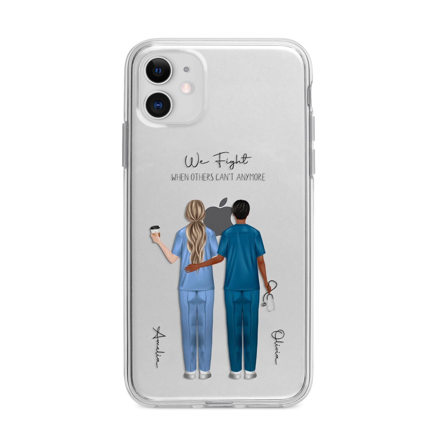 Personalised Two Nurses Apple iPhone 11 in White with Bumper Case