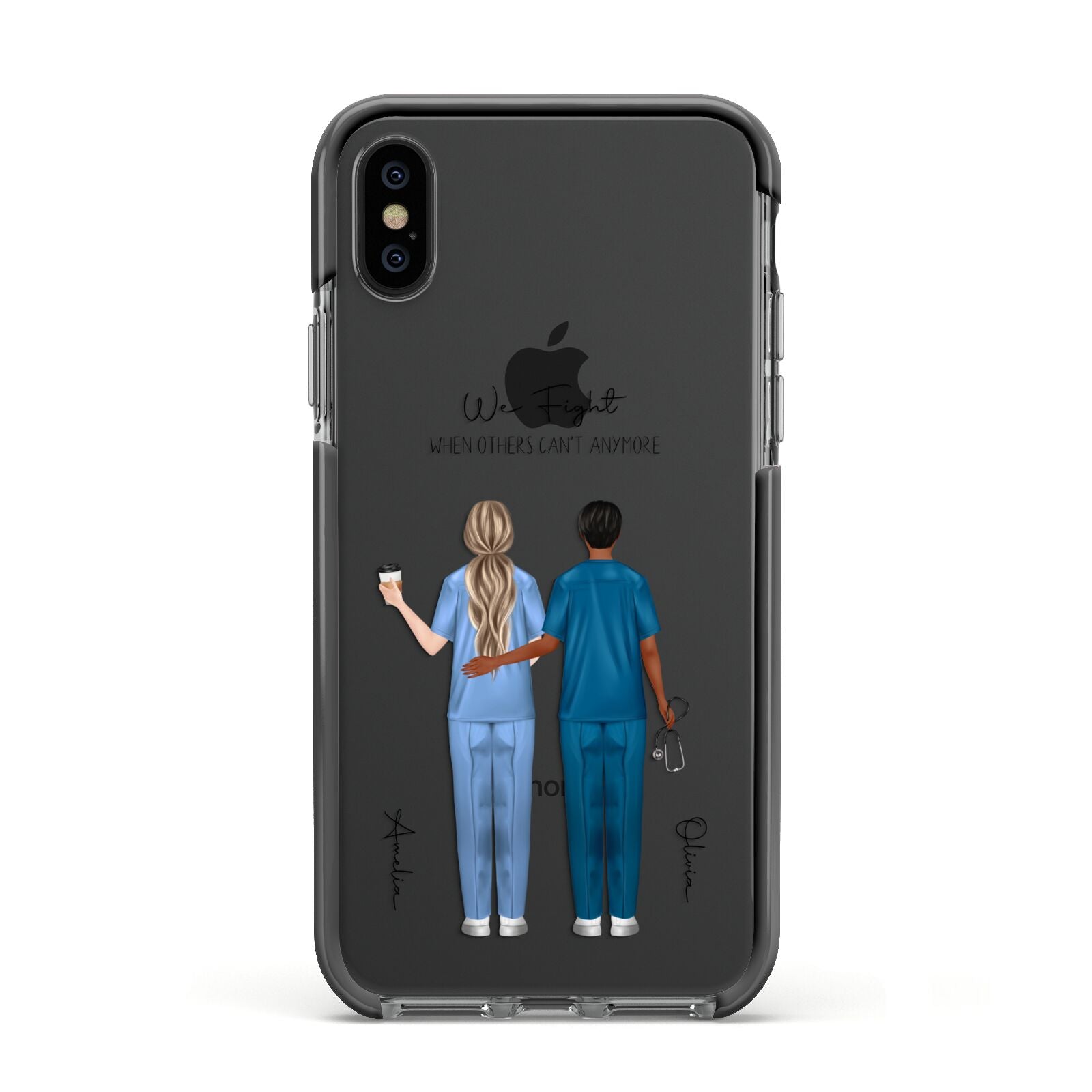 Personalised Two Nurses Apple iPhone Xs Impact Case Black Edge on Black Phone