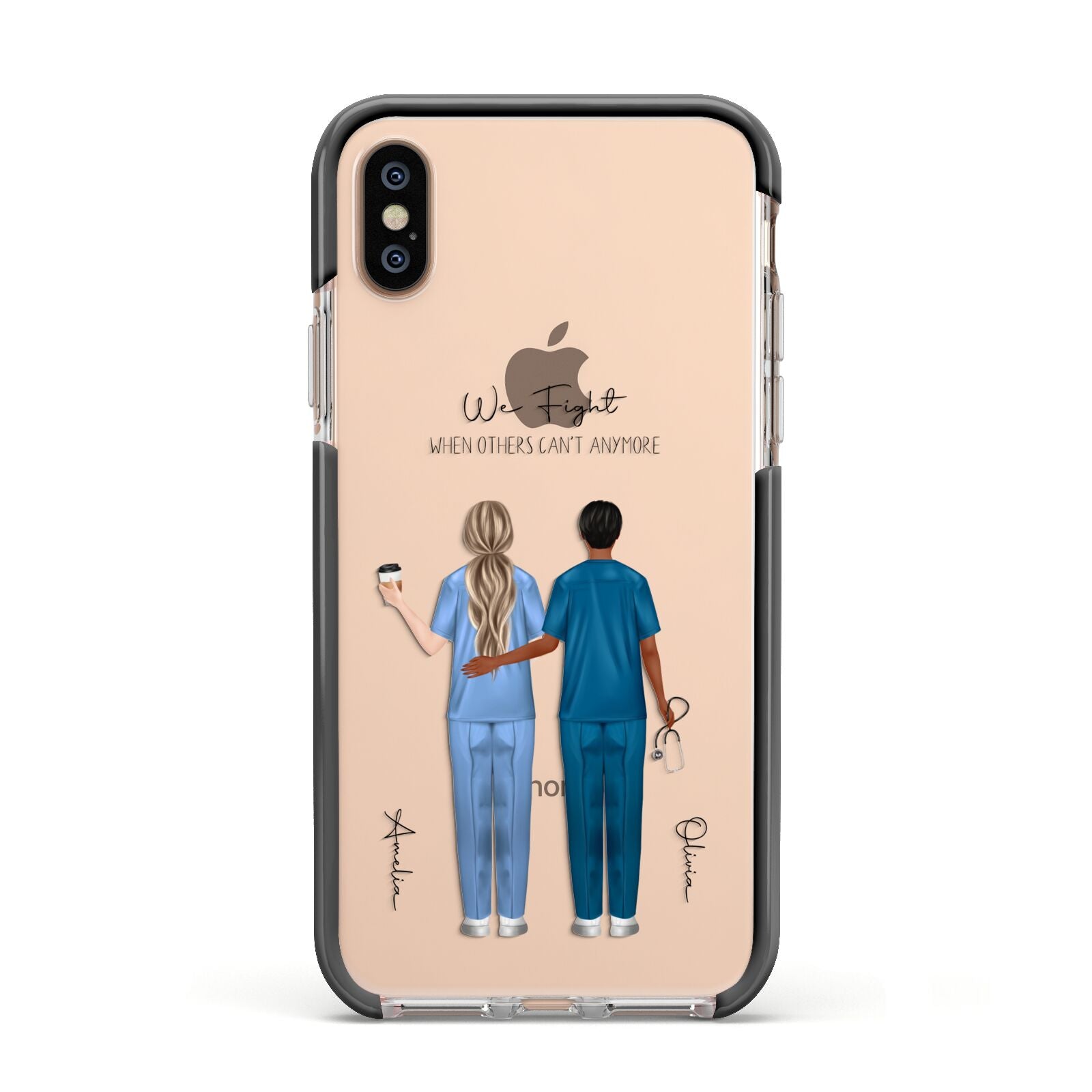 Personalised Two Nurses Apple iPhone Xs Impact Case Black Edge on Gold Phone