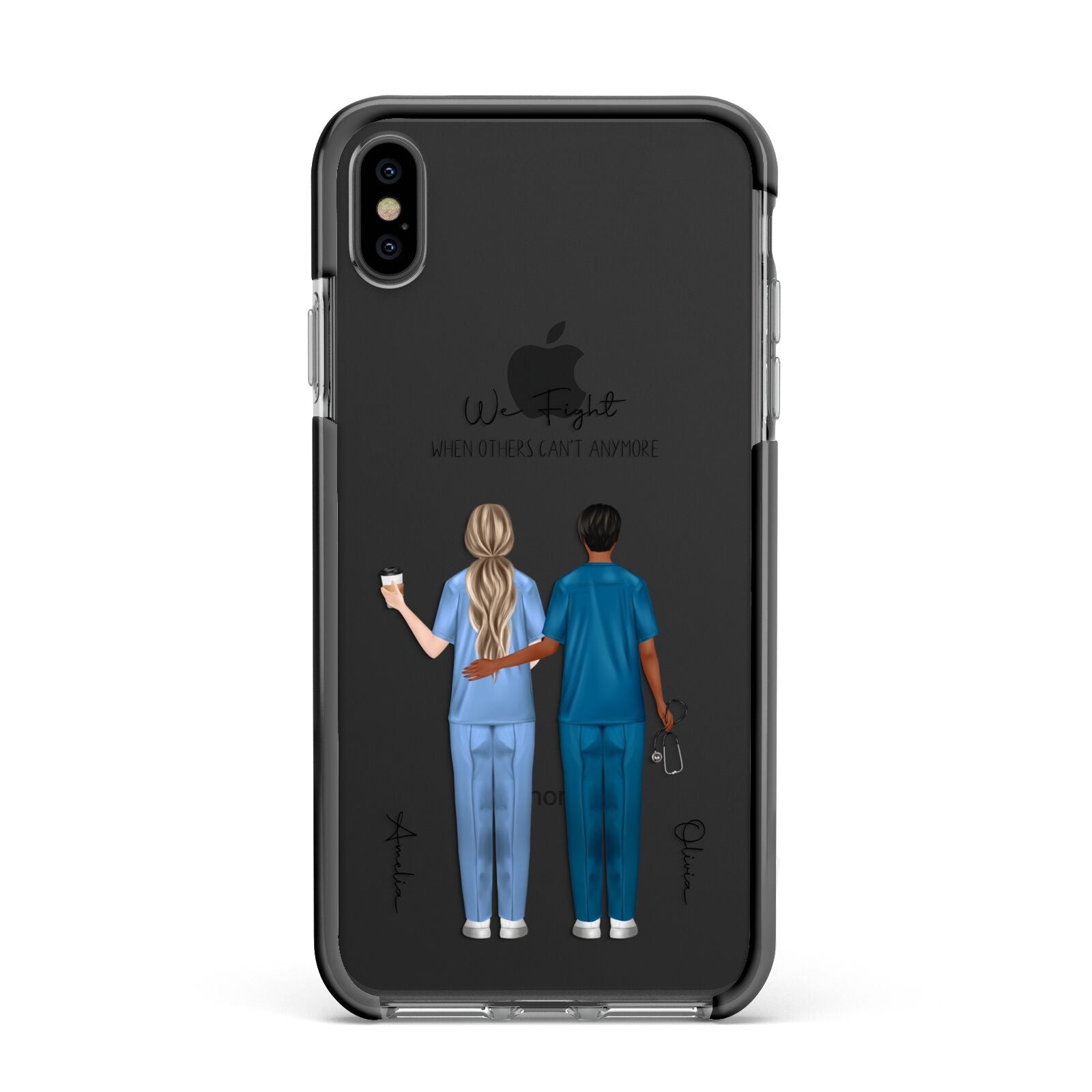 Personalised Two Nurses Apple iPhone Xs Max Impact Case Black Edge on Black Phone