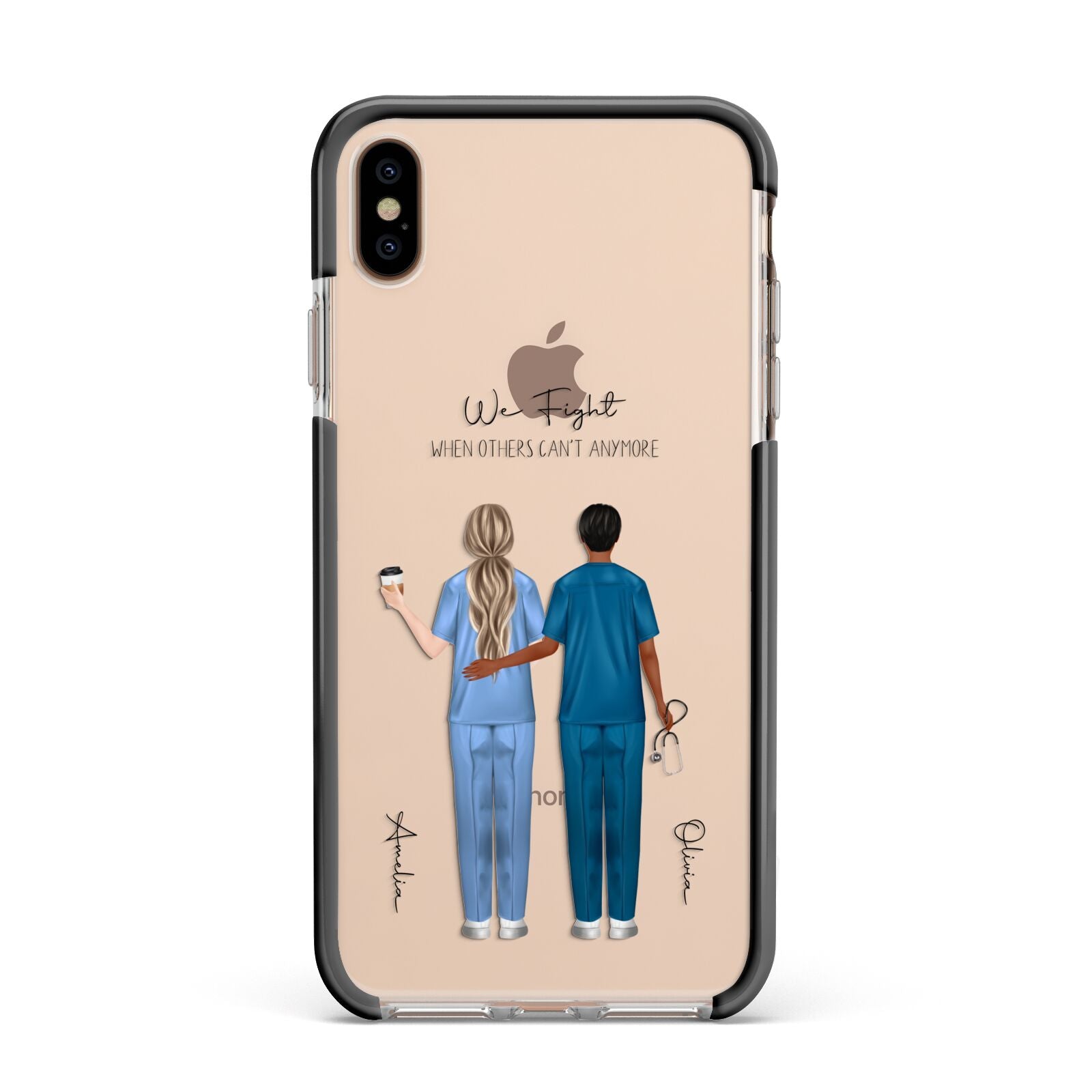 Personalised Two Nurses Apple iPhone Xs Max Impact Case Black Edge on Gold Phone