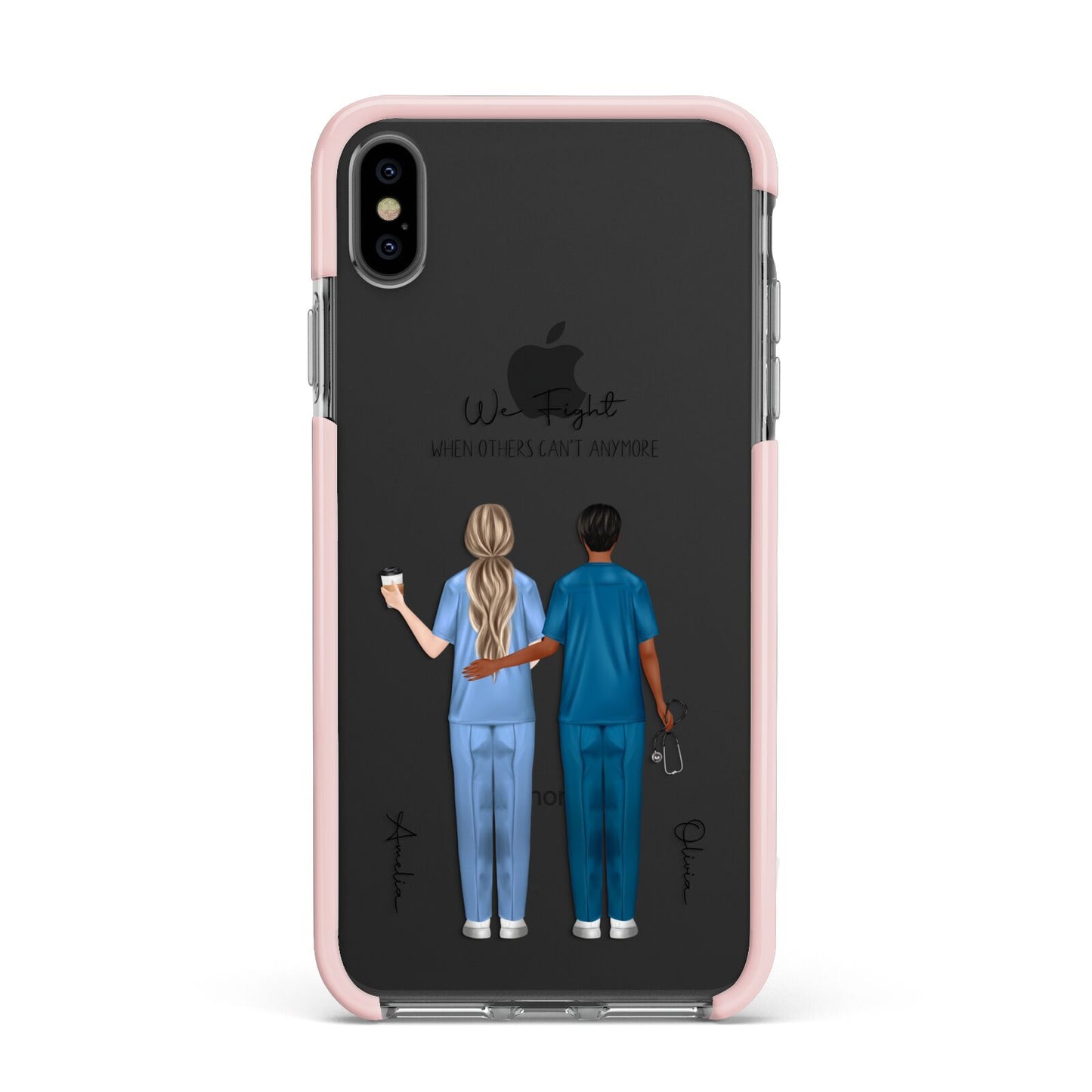 Personalised Two Nurses Apple iPhone Xs Max Impact Case Pink Edge on Black Phone