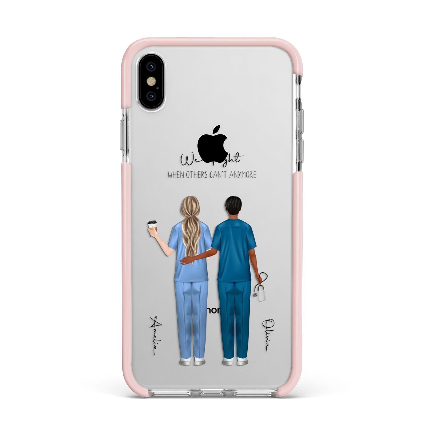 Personalised Two Nurses Apple iPhone Xs Max Impact Case Pink Edge on Silver Phone
