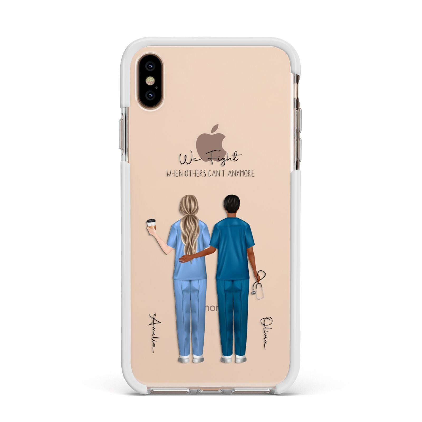 Personalised Two Nurses Apple iPhone Xs Max Impact Case White Edge on Gold Phone