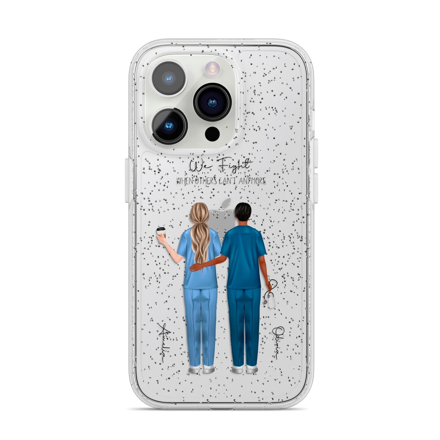 Personalised Two Nurses iPhone 14 Pro Glitter Tough Case Silver