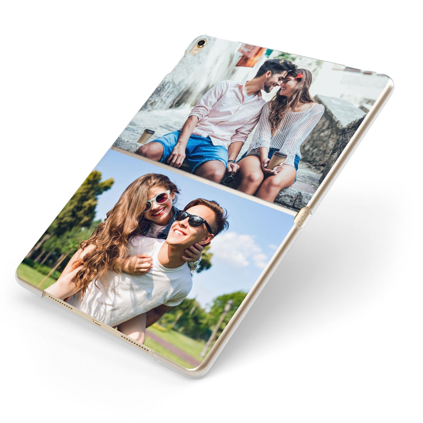 Personalised Two Photos Collage Apple iPad Case on Gold iPad Side View