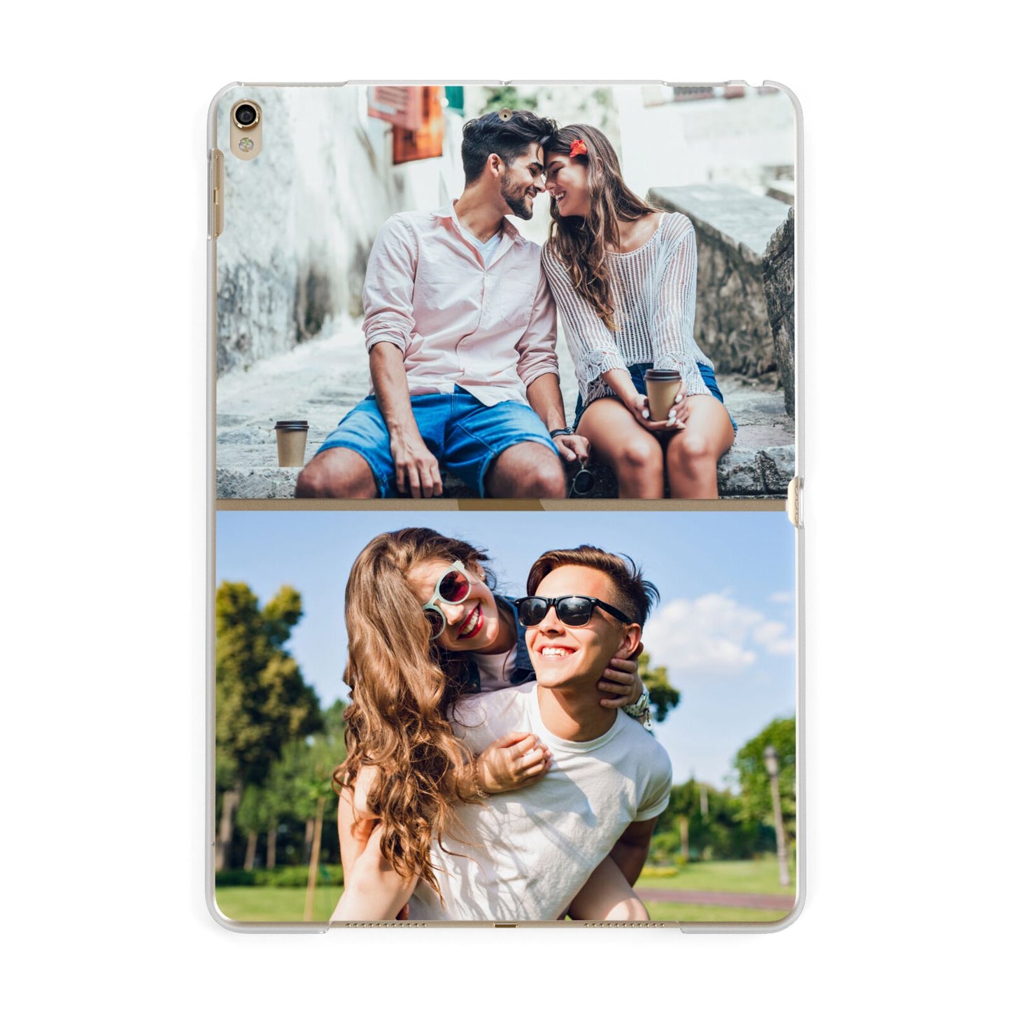 Personalised Two Photos Collage Apple iPad Gold Case