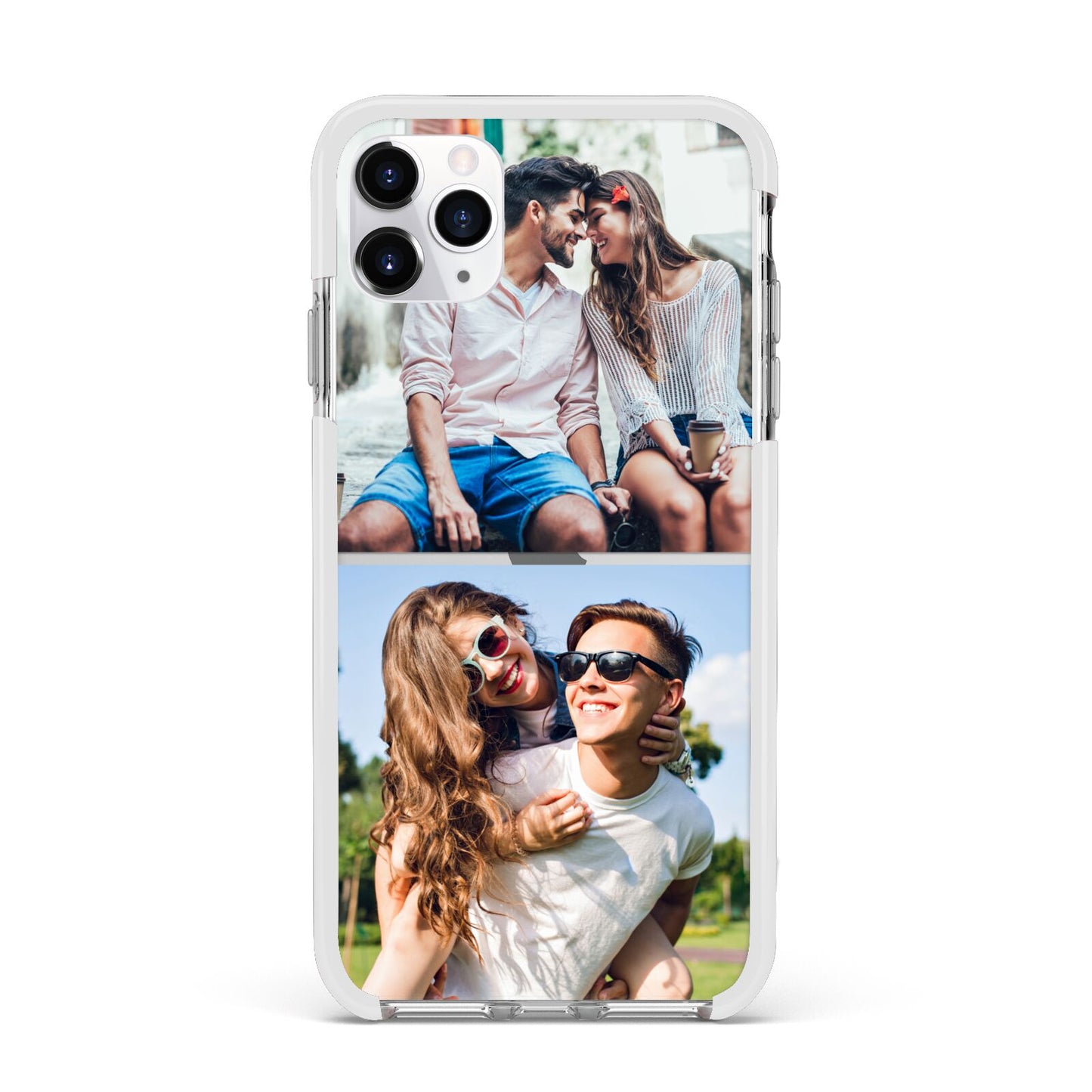Personalised Two Photos Collage Apple iPhone 11 Pro Max in Silver with White Impact Case