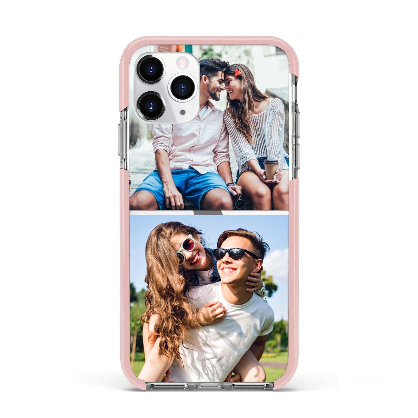 Personalised Two Photos Collage Apple iPhone 11 Pro in Silver with Pink Impact Case