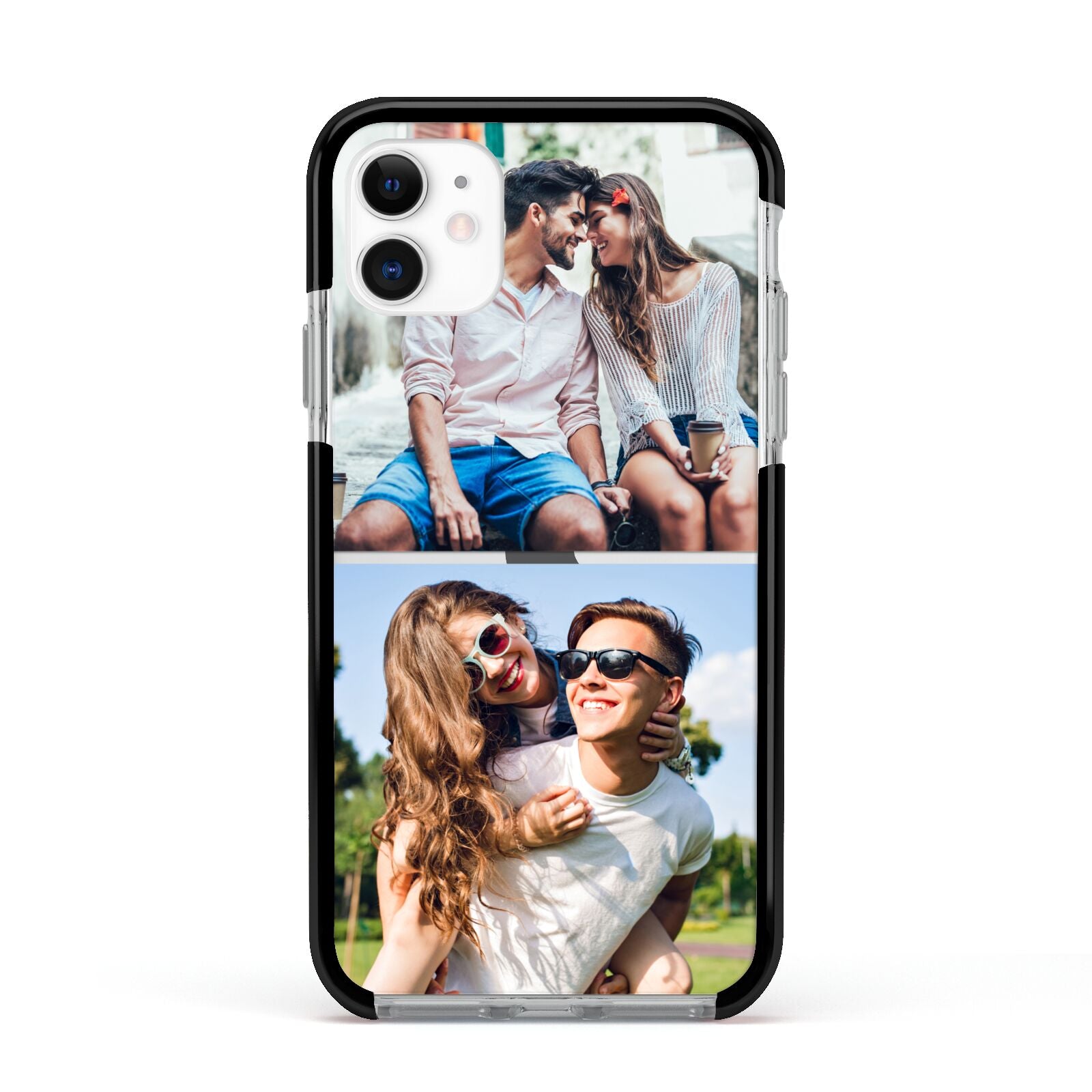Personalised Two Photos Collage Apple iPhone 11 in White with Black Impact Case