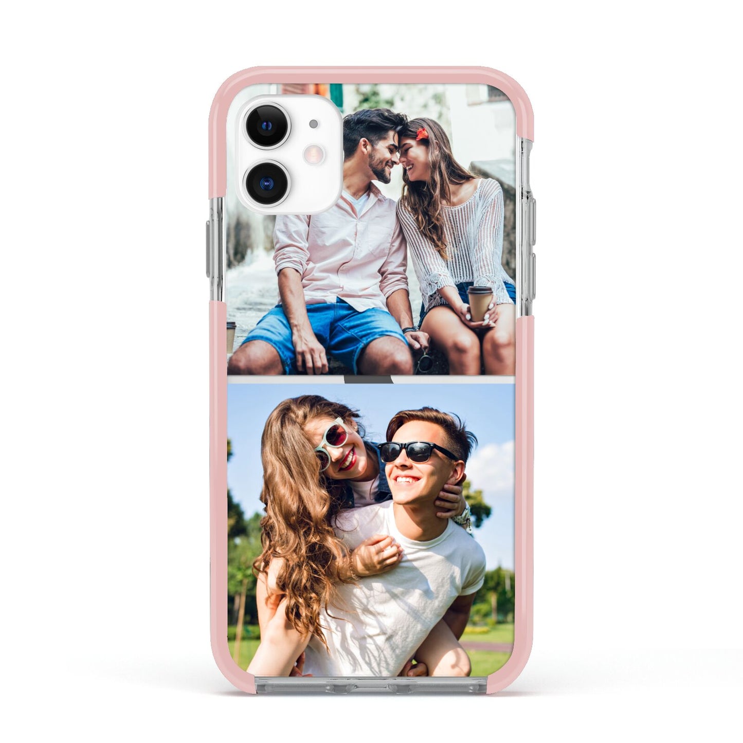 Personalised Two Photos Collage Apple iPhone 11 in White with Pink Impact Case