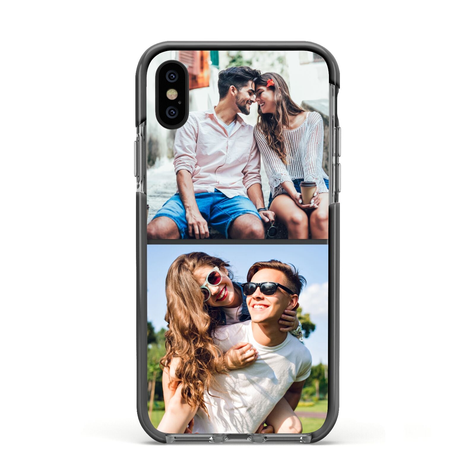 Personalised Two Photos Collage Apple iPhone Xs Impact Case Black Edge on Black Phone