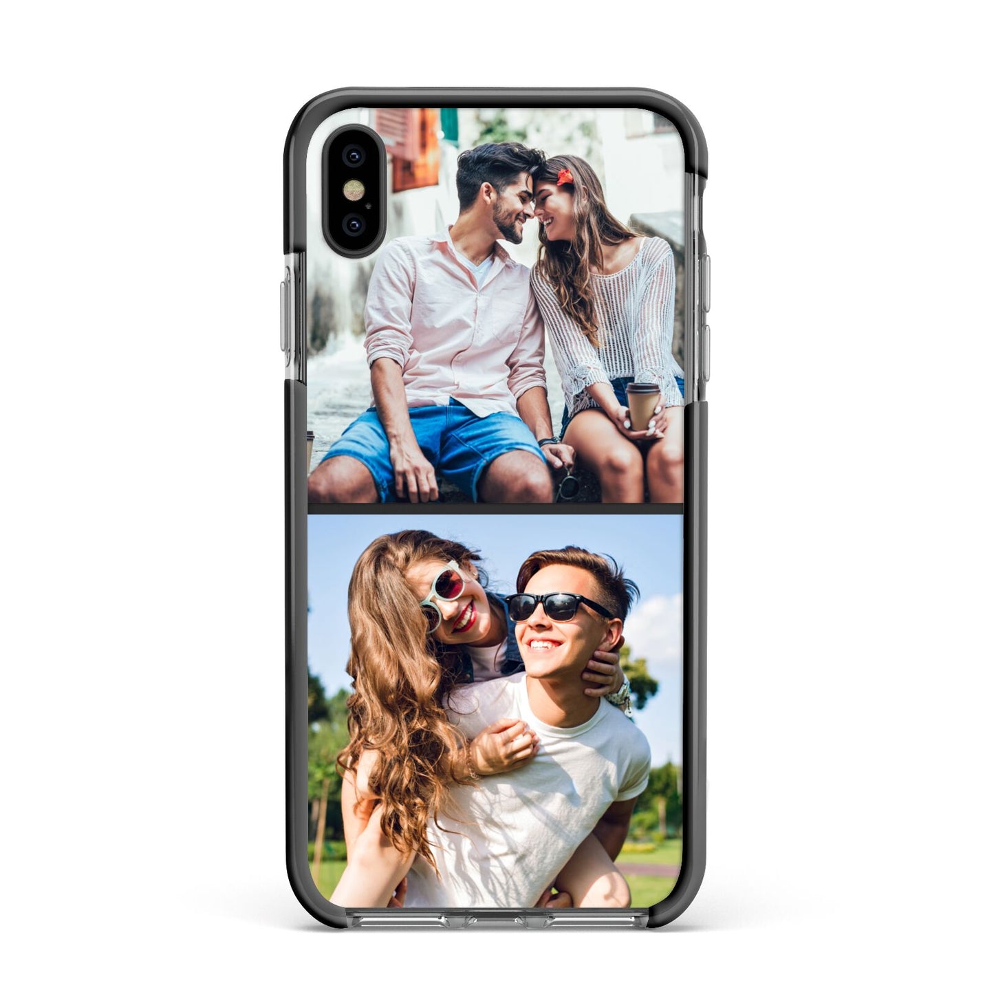 Personalised Two Photos Collage Apple iPhone Xs Max Impact Case Black Edge on Black Phone