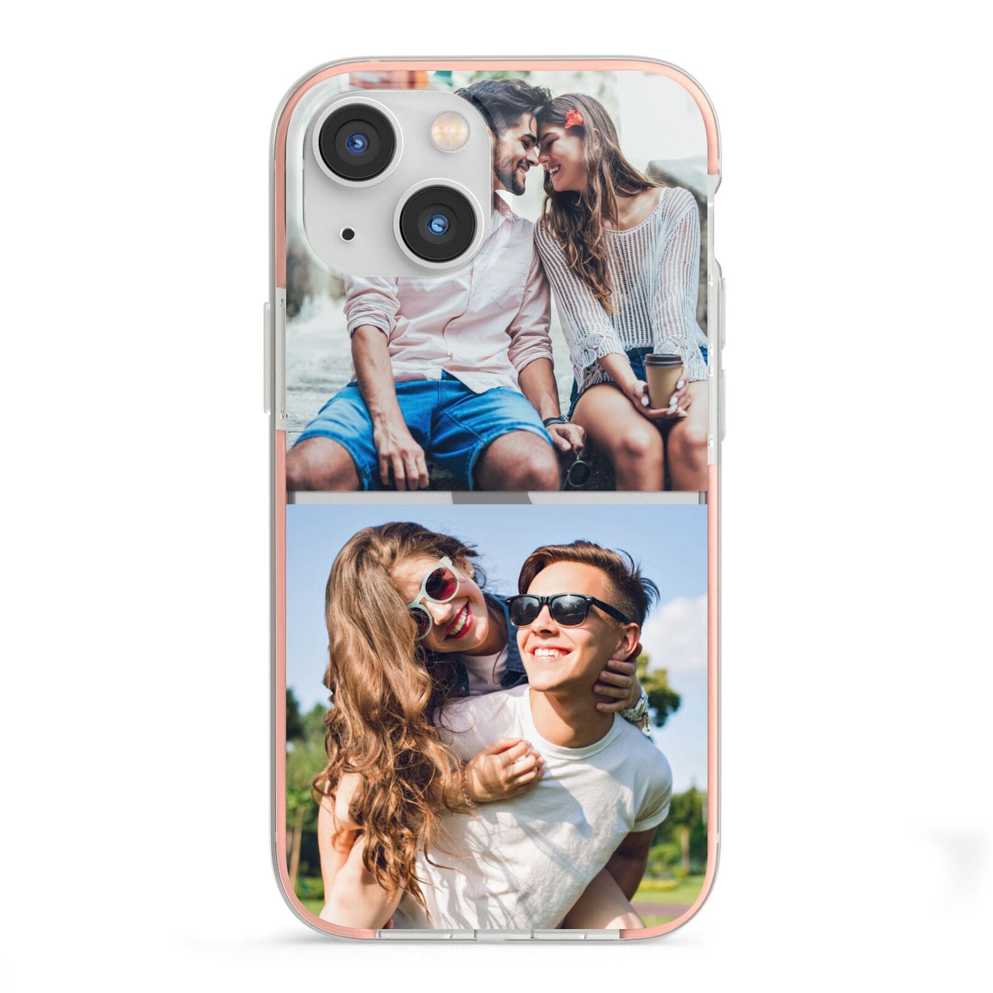 Personalised Two Photos Collage iPhone 13 Mini TPU Impact Case with Pink Edges