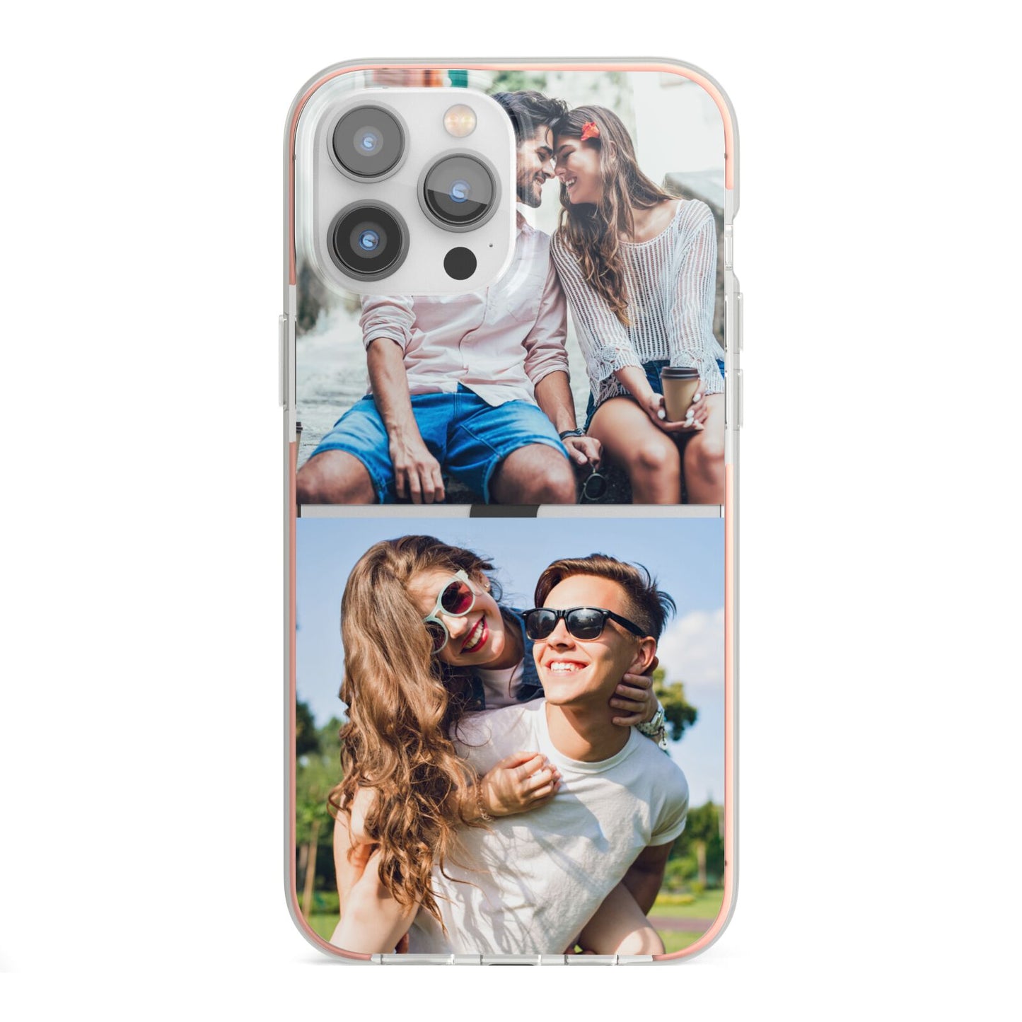 Personalised Two Photos Collage iPhone 13 Pro Max TPU Impact Case with Pink Edges