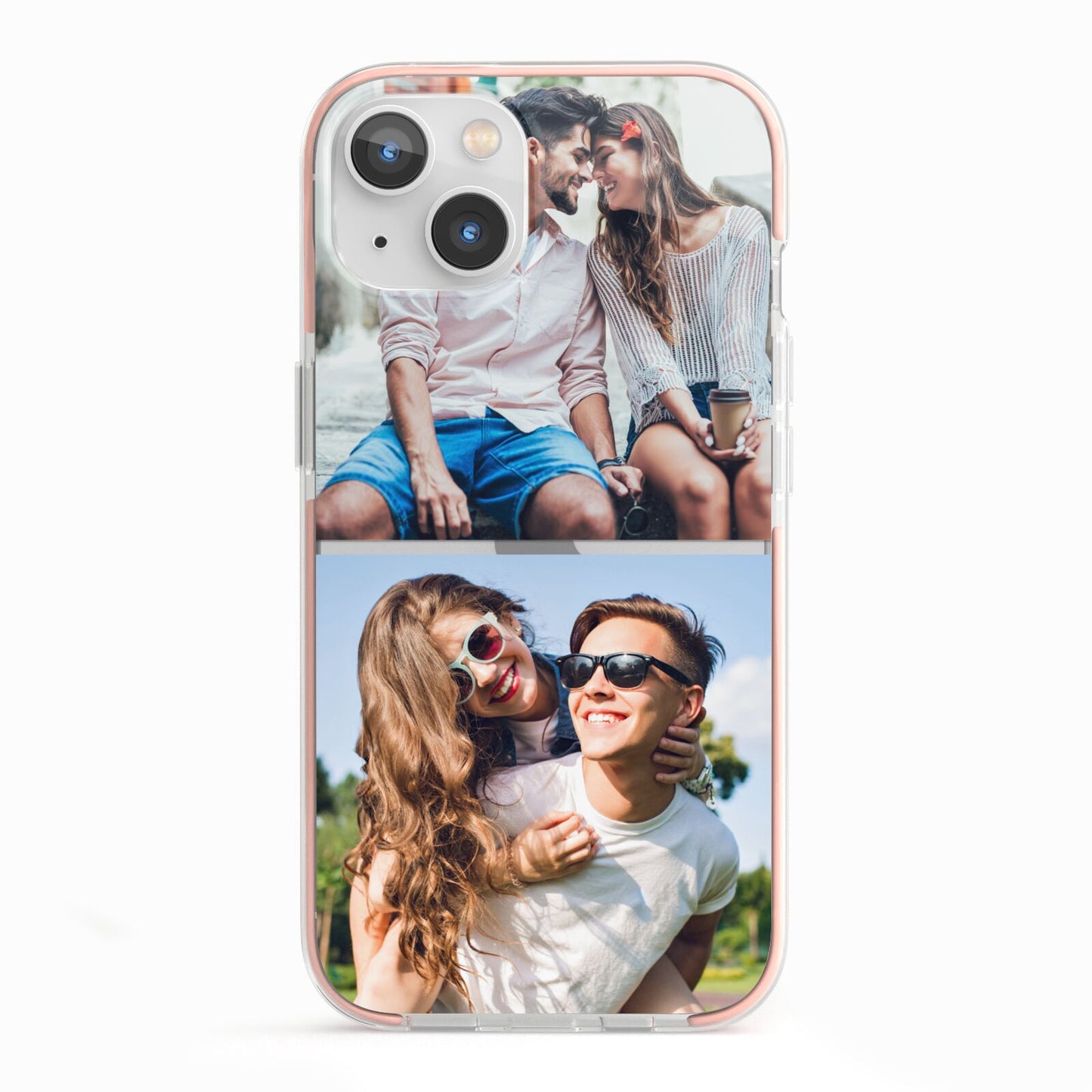 Personalised Two Photos Collage iPhone 13 TPU Impact Case with Pink Edges