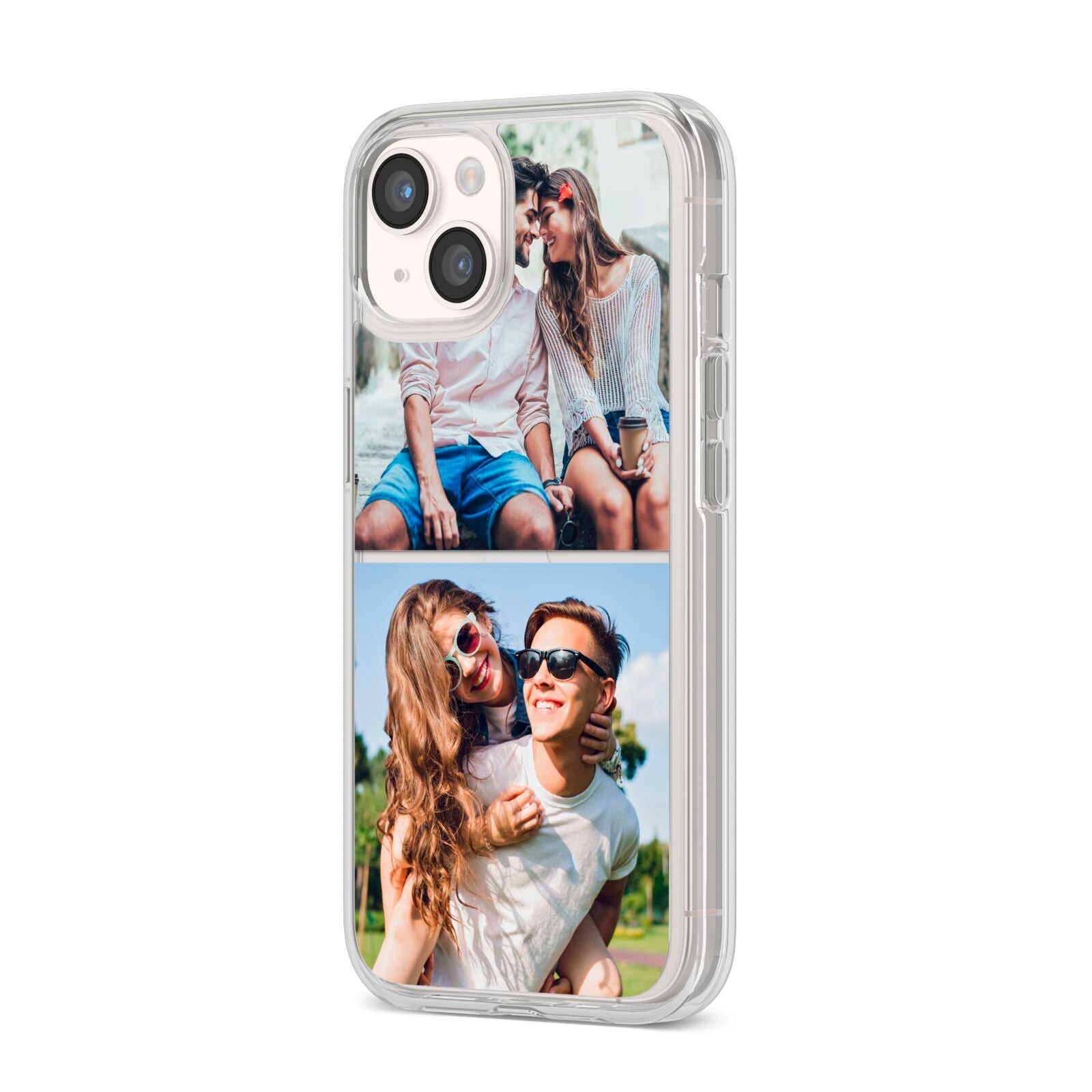 Personalised Two Photos Collage iPhone 14 Clear Tough Case Starlight Angled Image