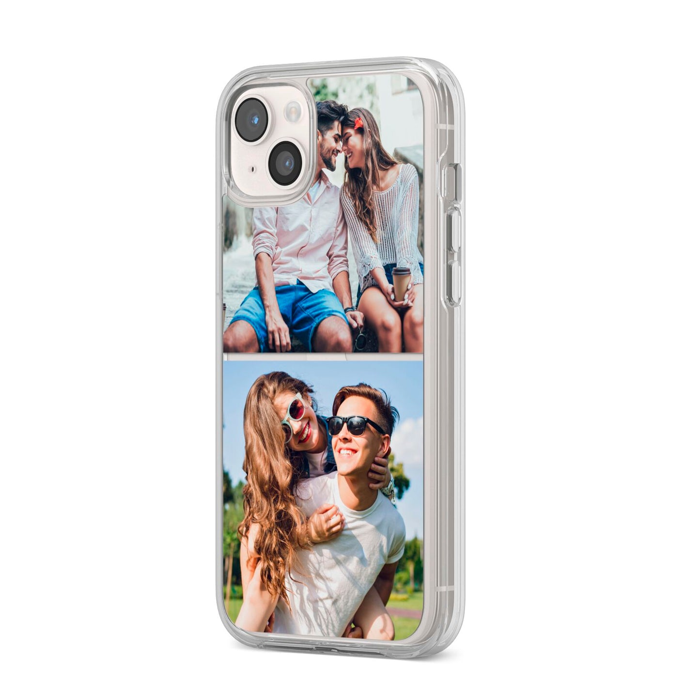 Personalised Two Photos Collage iPhone 14 Plus Clear Tough Case Starlight Angled Image