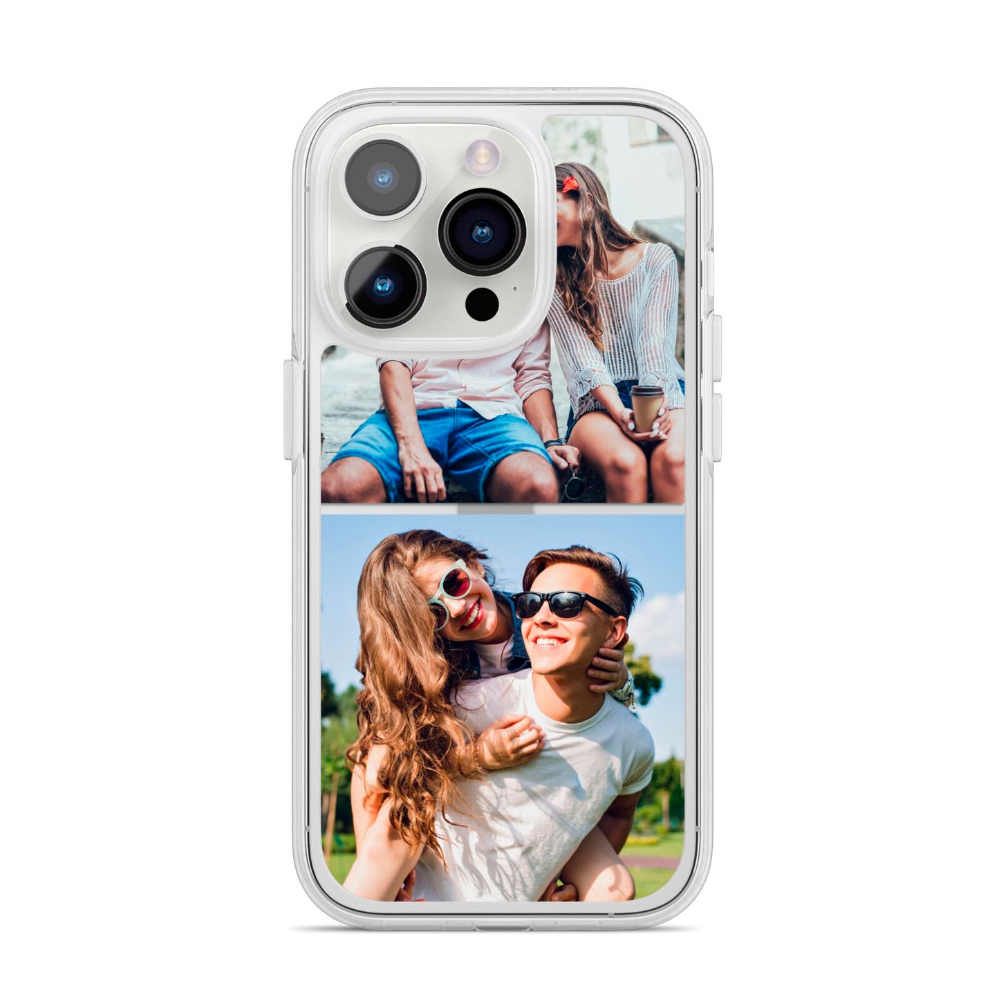 Personalised Two Photos Collage iPhone 14 Pro Clear Tough Case Silver
