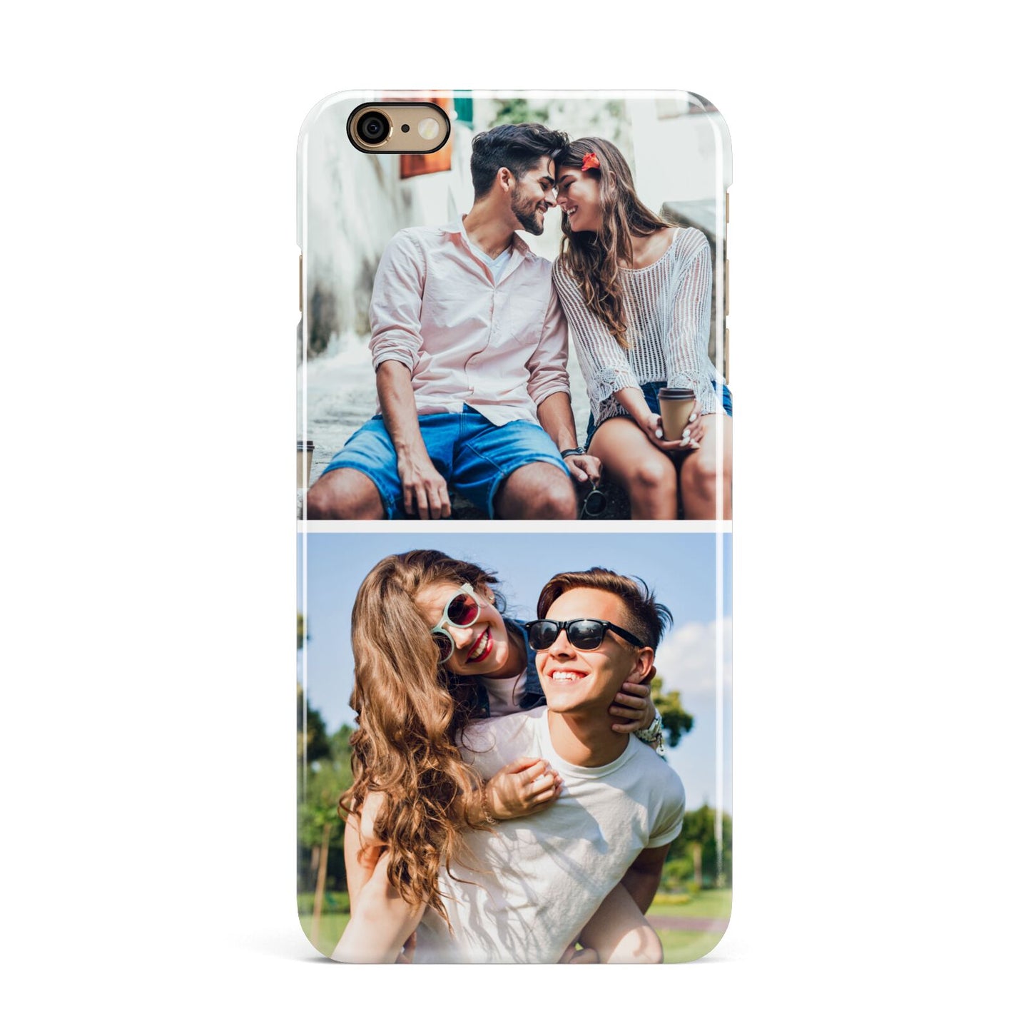 Personalised Two Photos Collage iPhone 6 Plus 3D Snap Case on Gold Phone