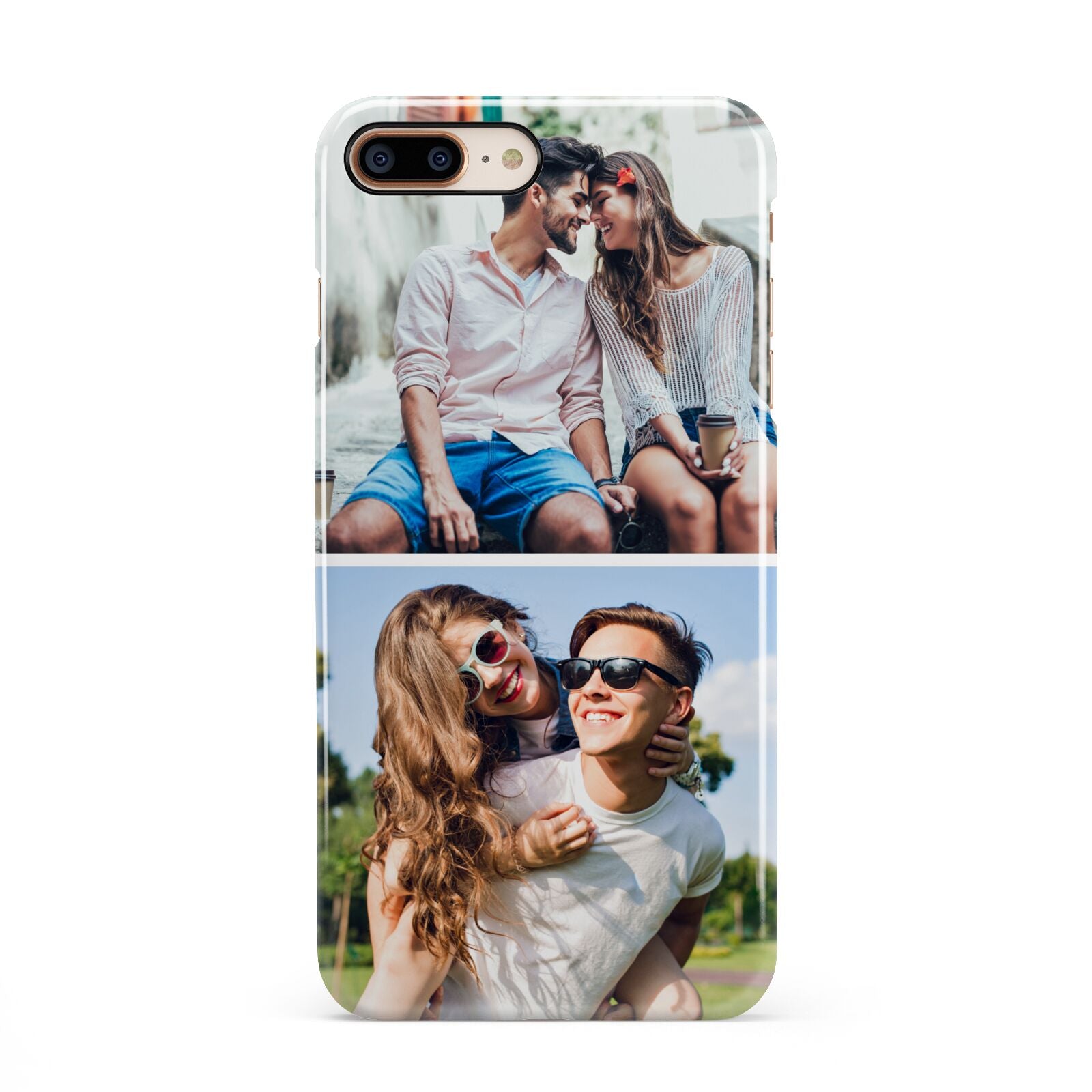 Personalised Two Photos Collage iPhone 8 Plus 3D Snap Case on Gold Phone