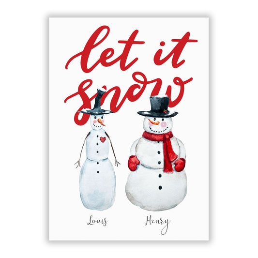 Personalised Two Snowmen A5 Flat Greetings Card
