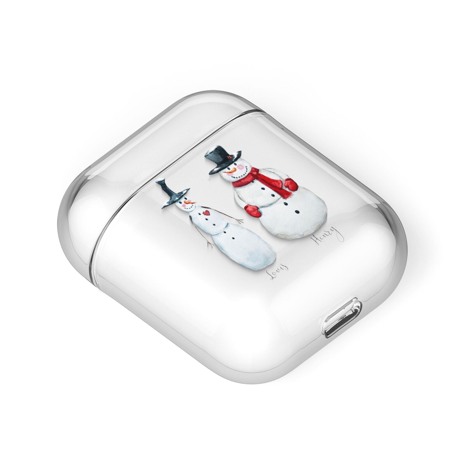 Personalised Two Snowmen AirPods Case Laid Flat