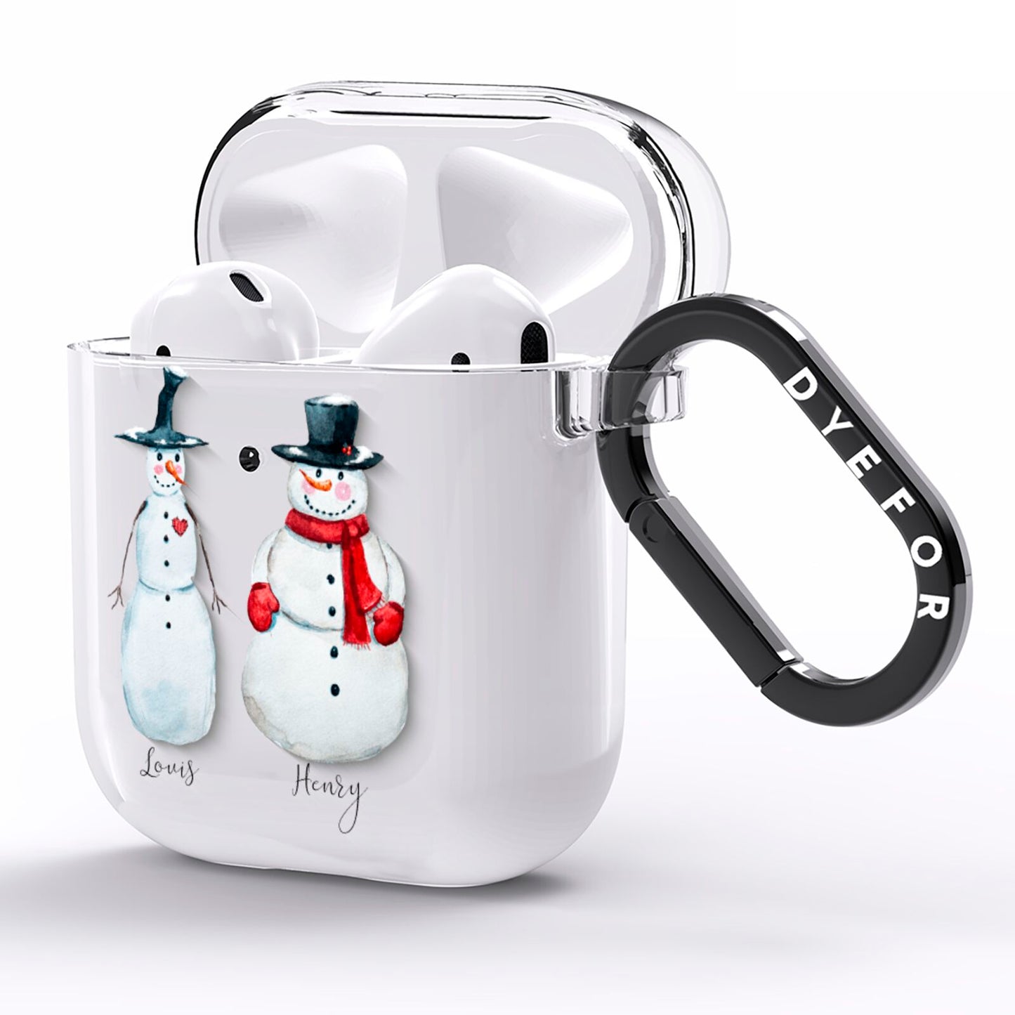 Personalised Two Snowmen AirPods Clear Case Side Image
