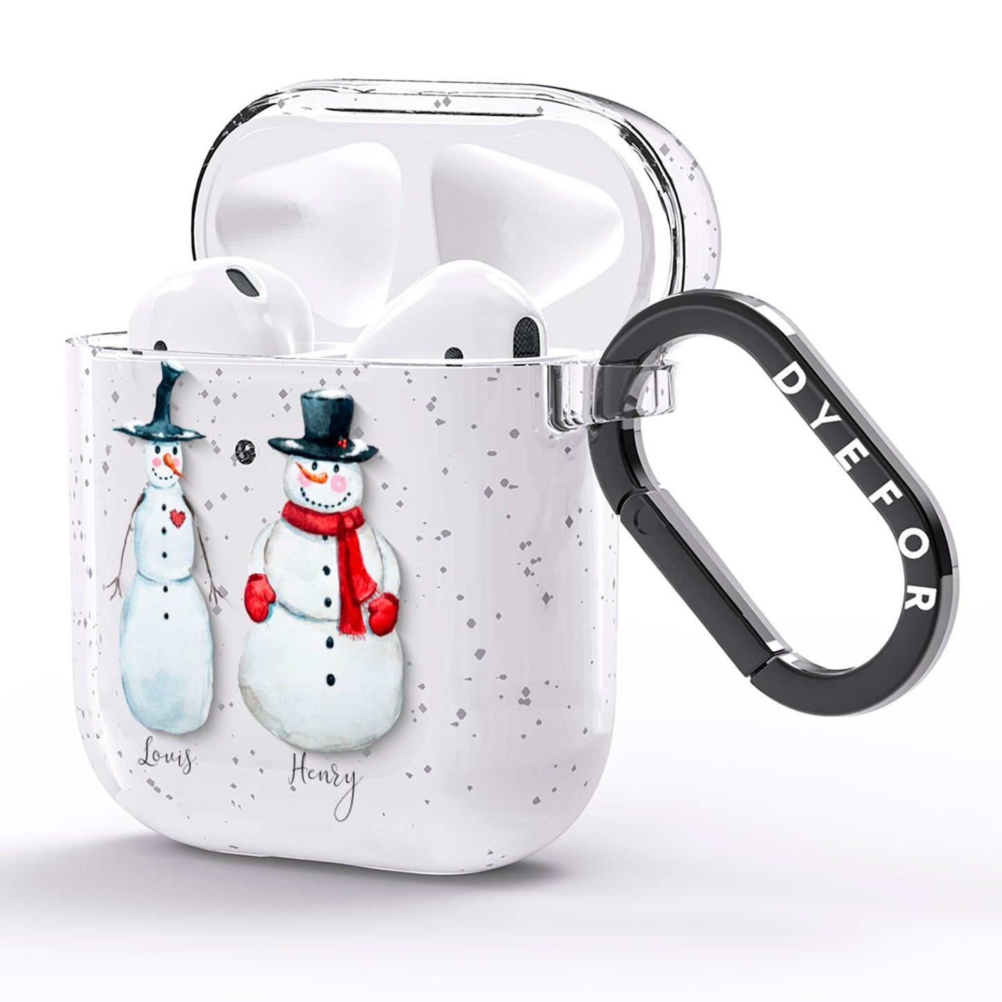 Personalised Two Snowmen AirPods Glitter Case Side Image