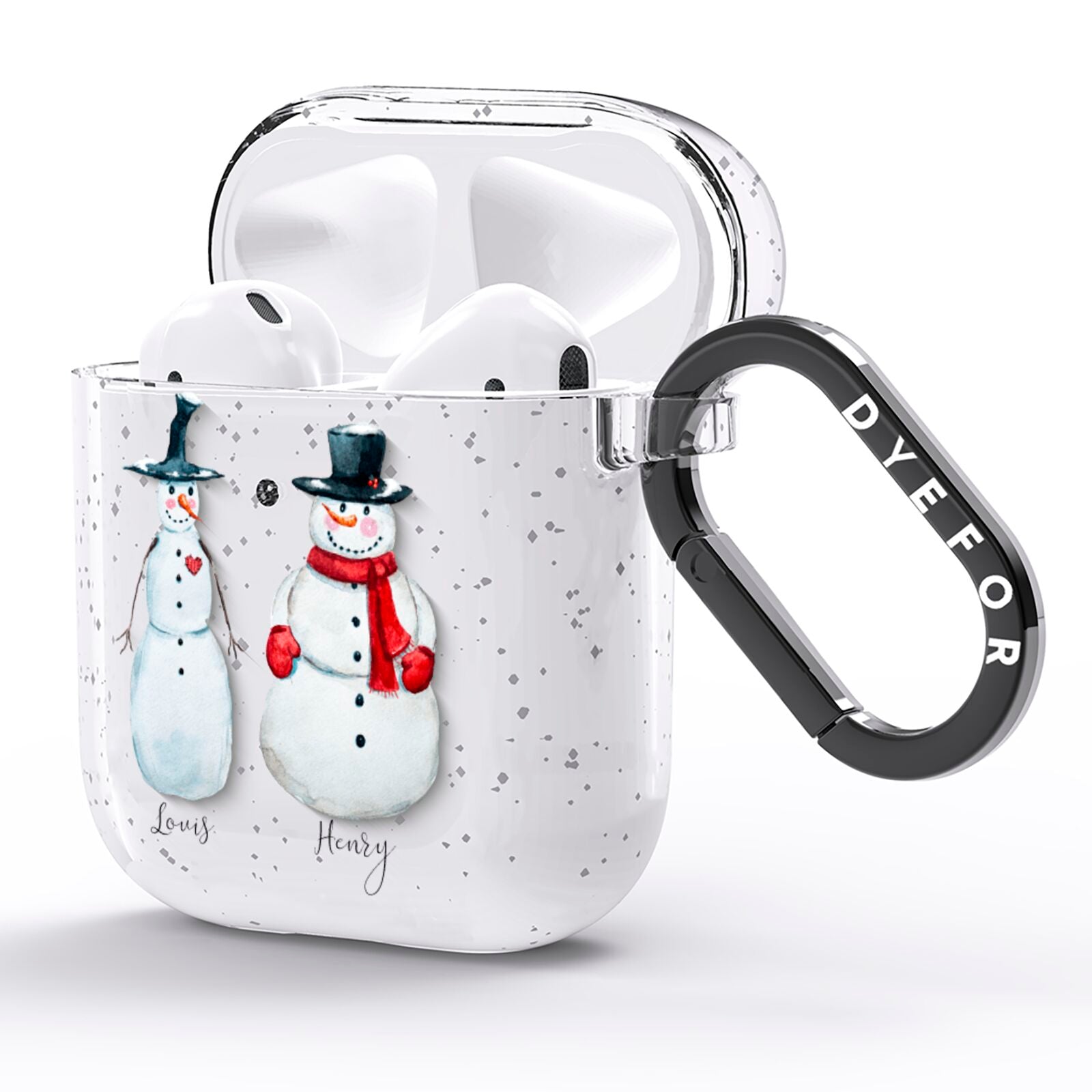 Personalised Two Snowmen AirPods Glitter Case Side Image