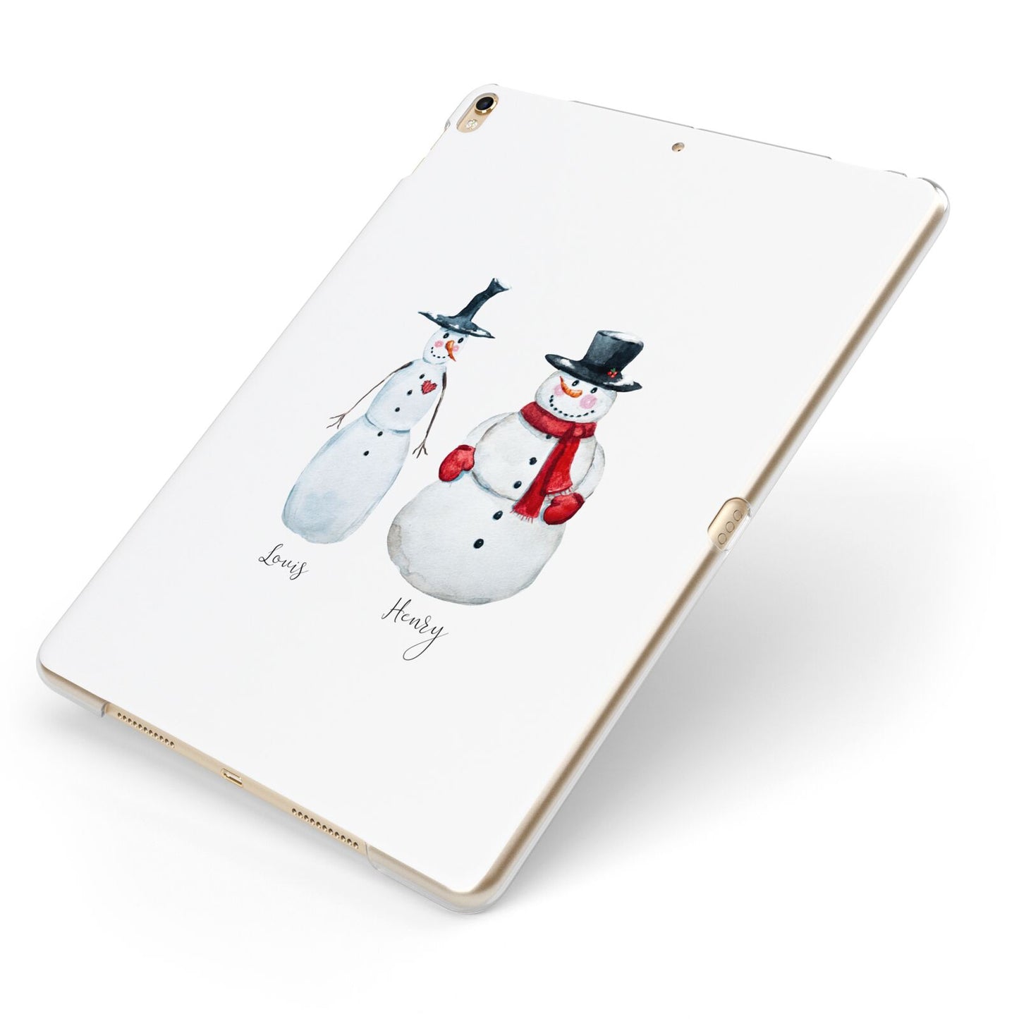 Personalised Two Snowmen Apple iPad Case on Gold iPad Side View