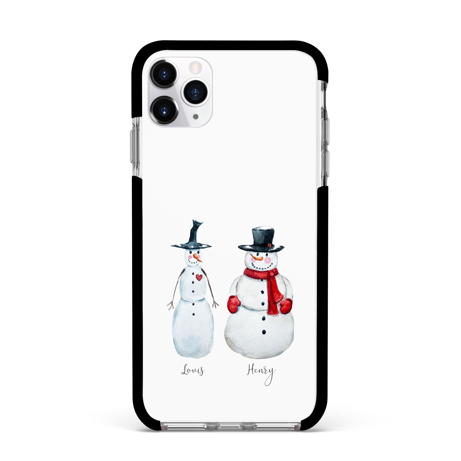 Personalised Two Snowmen Apple iPhone 11 Pro Max in Silver with Black Impact Case