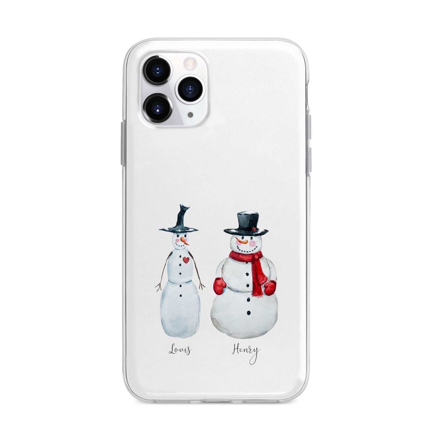 Personalised Two Snowmen Apple iPhone 11 Pro Max in Silver with Bumper Case