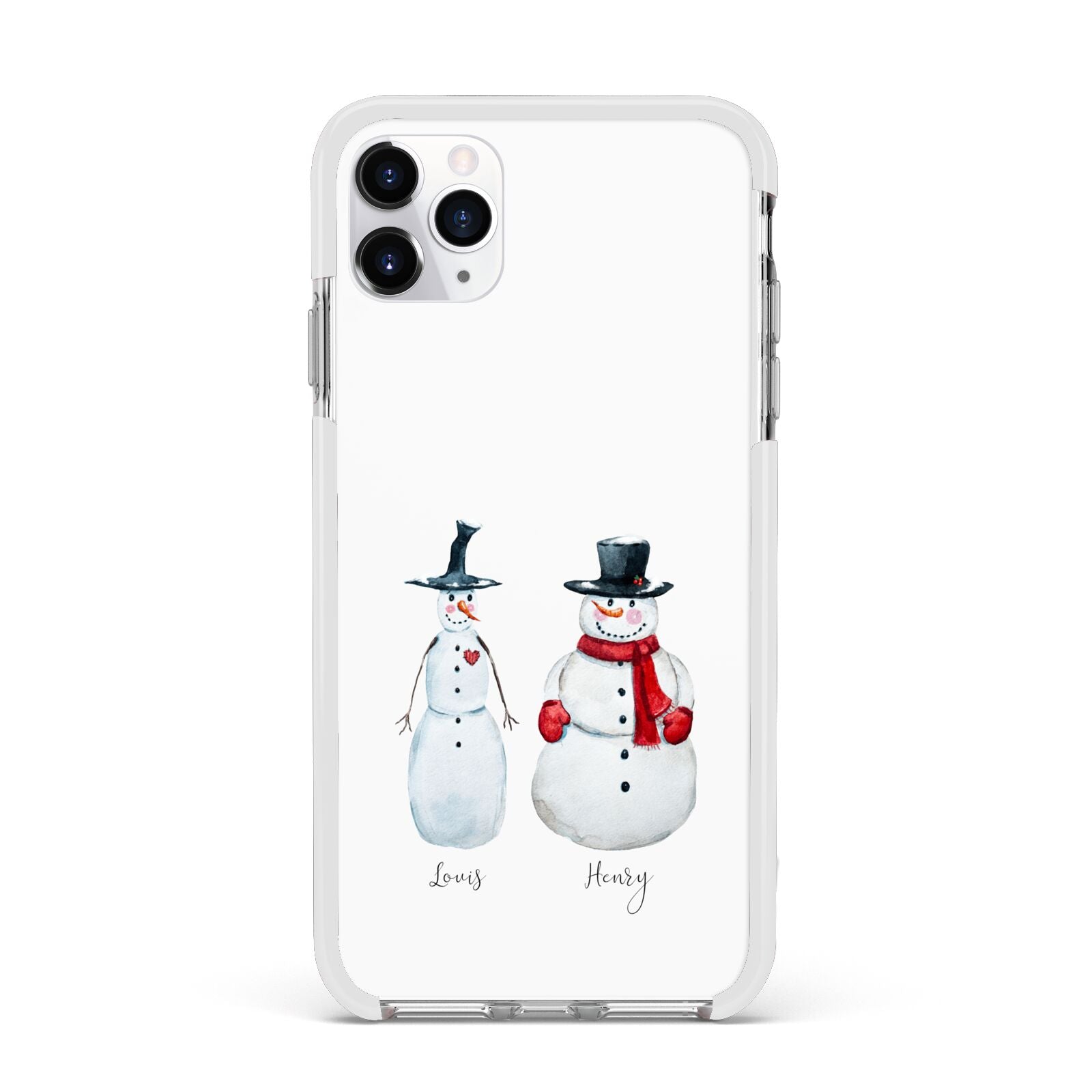 Personalised Two Snowmen Apple iPhone 11 Pro Max in Silver with White Impact Case