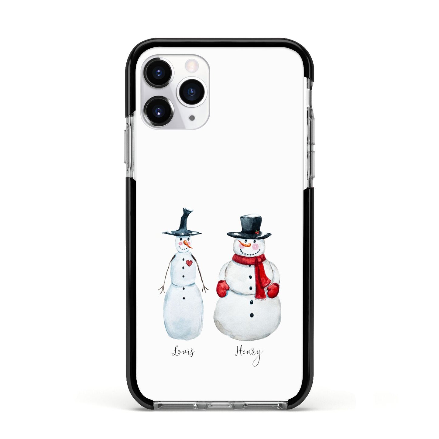 Personalised Two Snowmen Apple iPhone 11 Pro in Silver with Black Impact Case