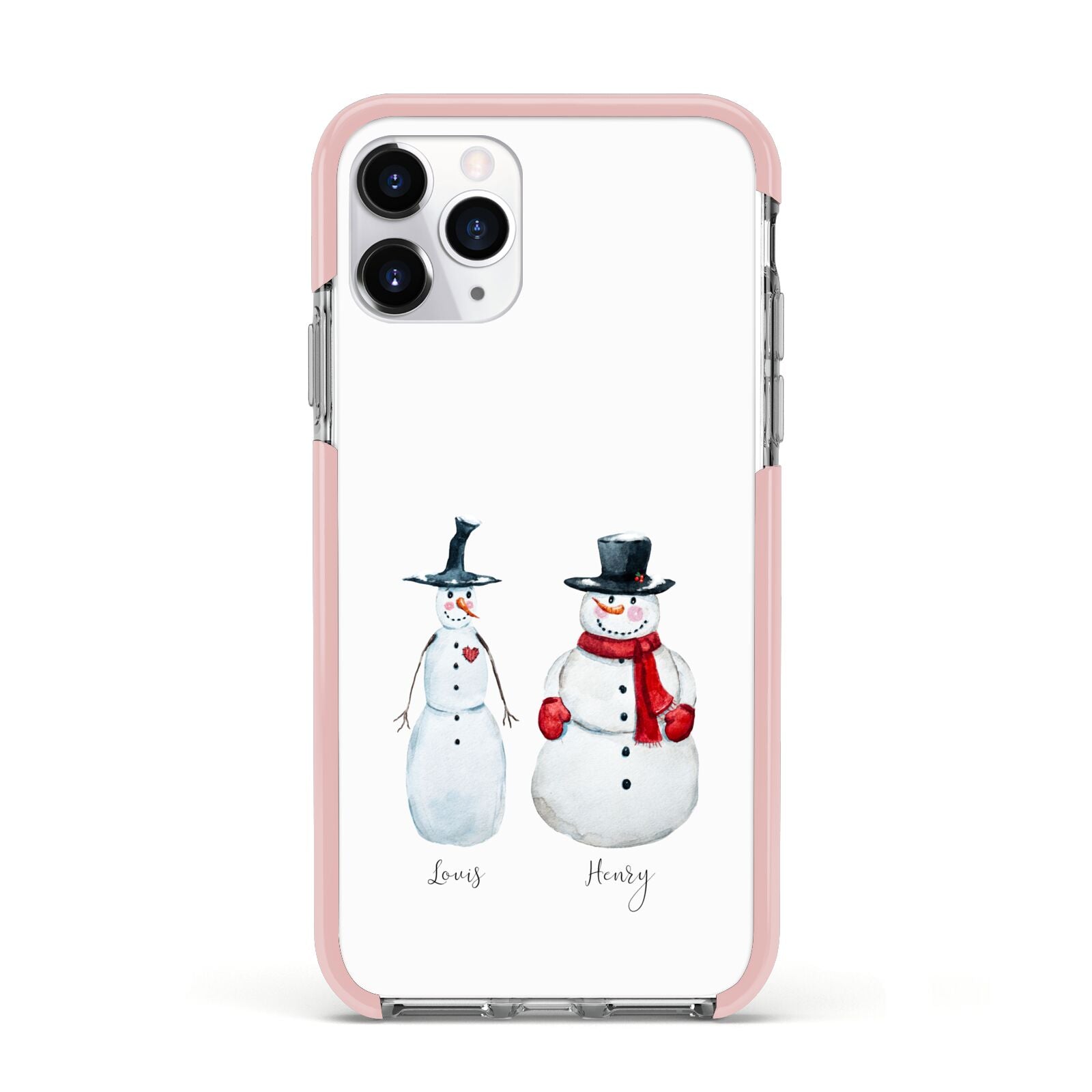 Personalised Two Snowmen Apple iPhone 11 Pro in Silver with Pink Impact Case