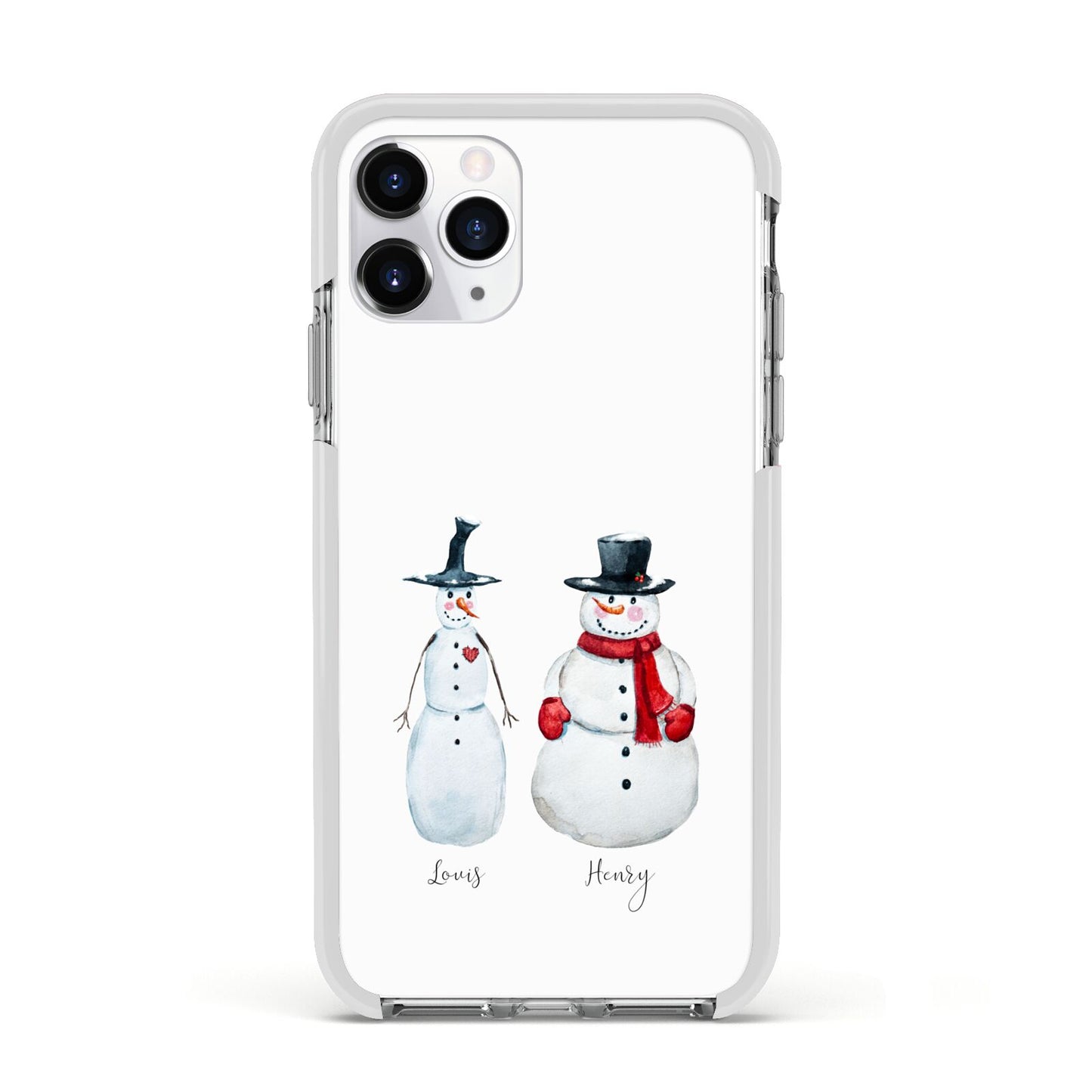 Personalised Two Snowmen Apple iPhone 11 Pro in Silver with White Impact Case