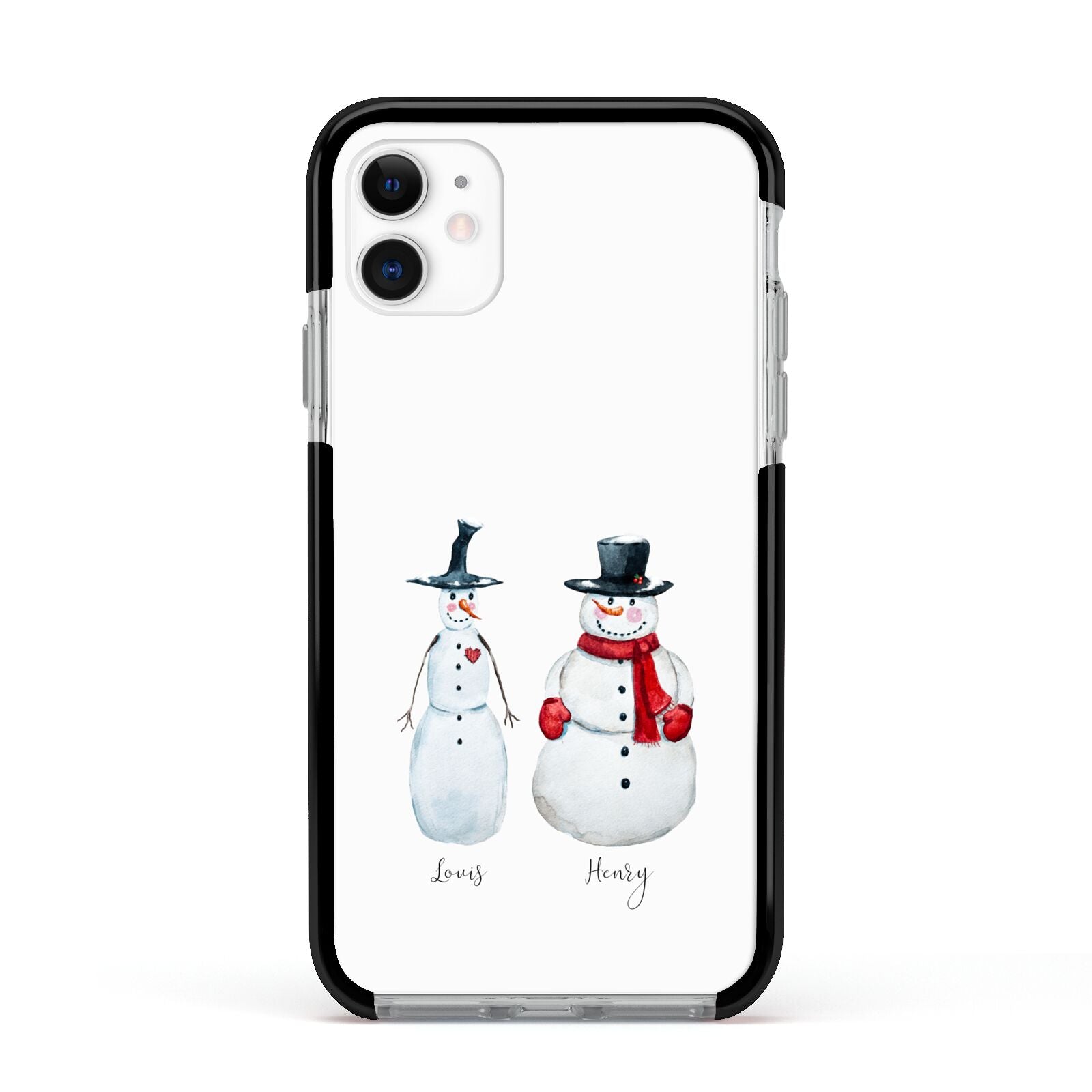 Personalised Two Snowmen Apple iPhone 11 in White with Black Impact Case