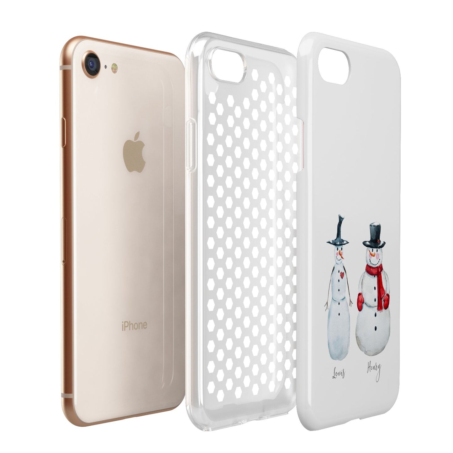 Personalised Two Snowmen Apple iPhone 7 8 3D Tough Case Expanded View