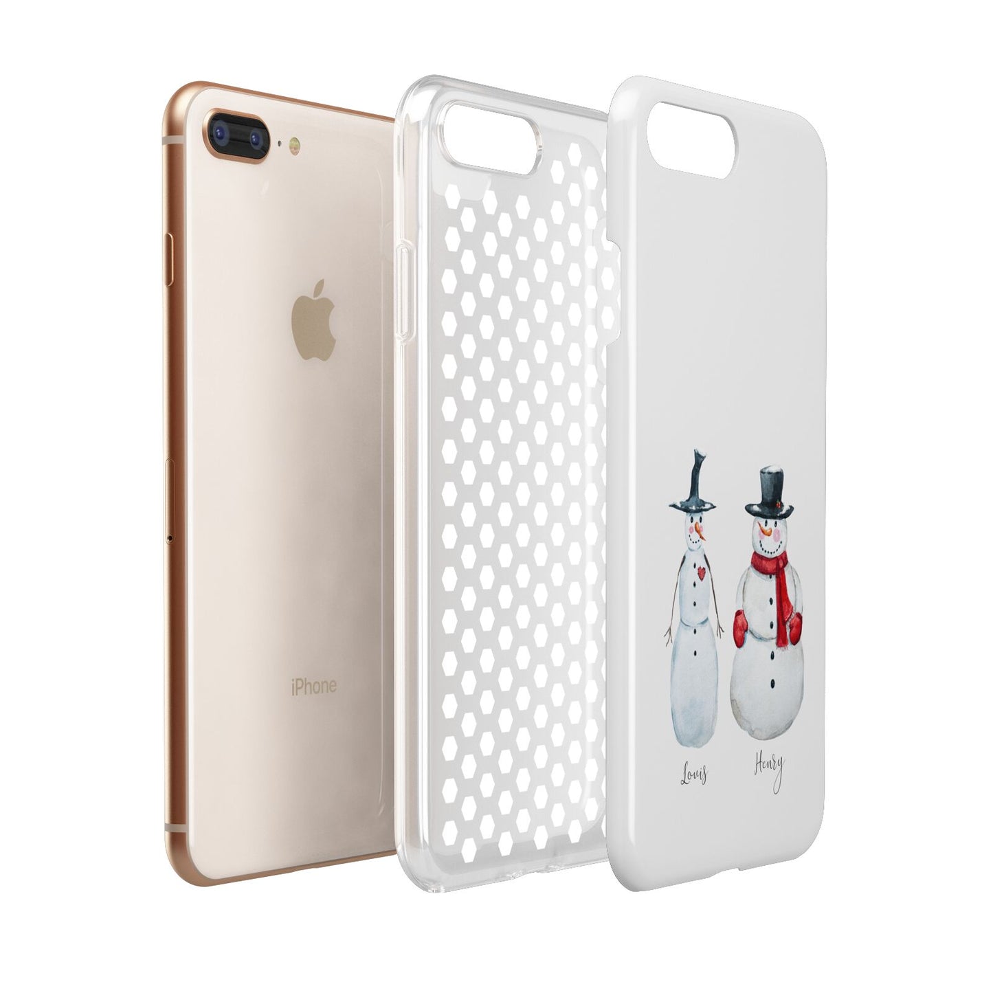 Personalised Two Snowmen Apple iPhone 7 8 Plus 3D Tough Case Expanded View