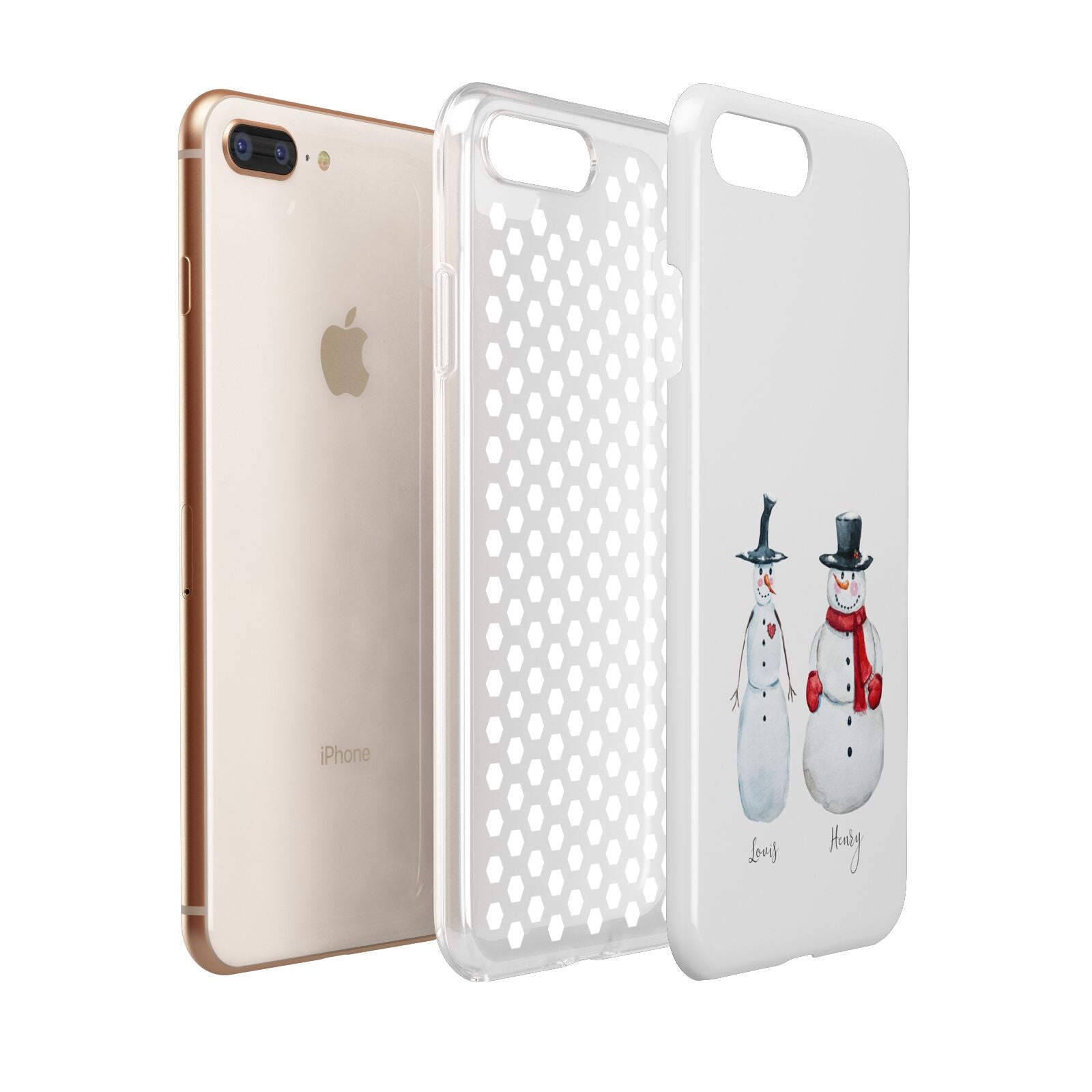 Personalised Two Snowmen Apple iPhone 7 8 Plus 3D Tough Case Expanded View