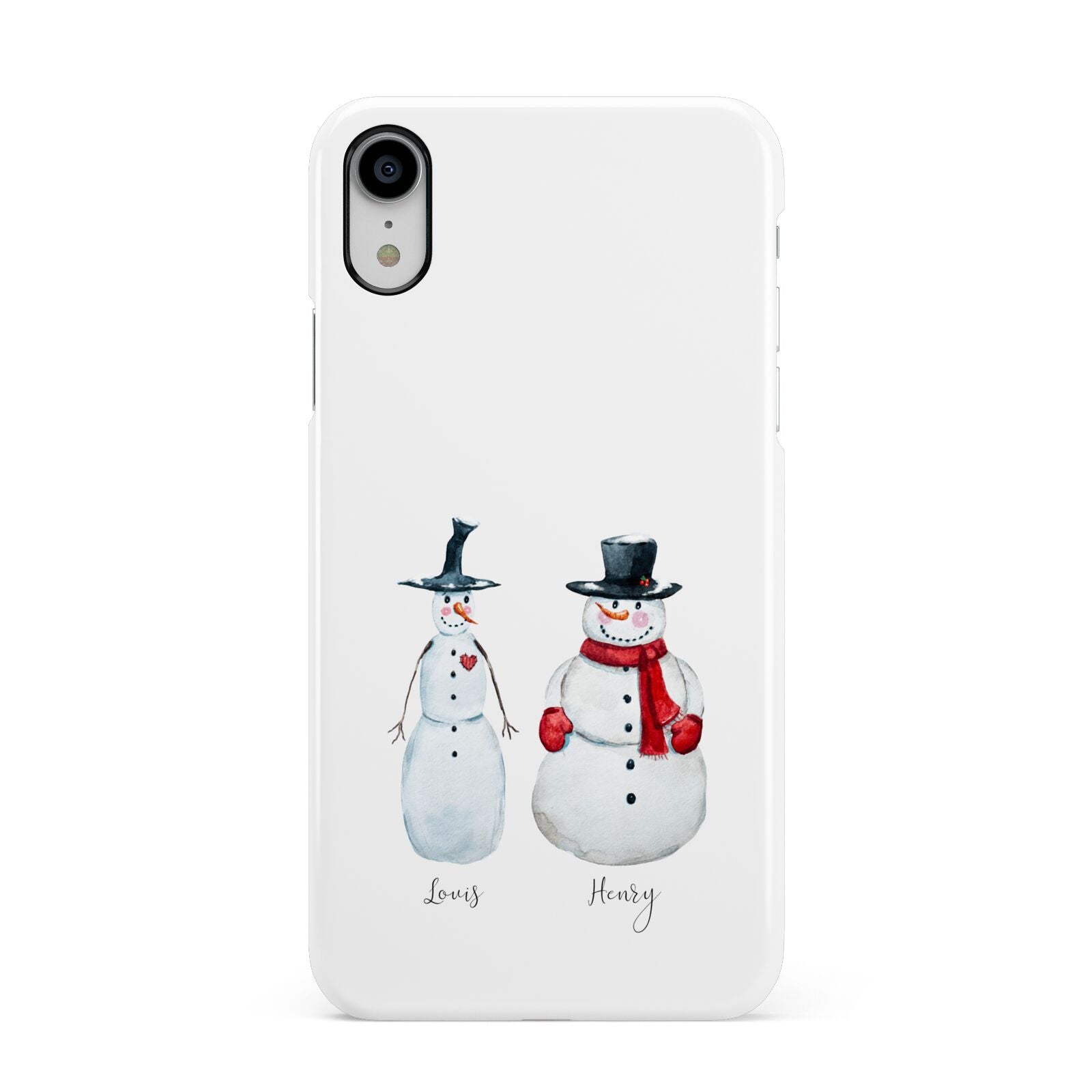 Personalised Two Snowmen Apple iPhone XR White 3D Snap Case