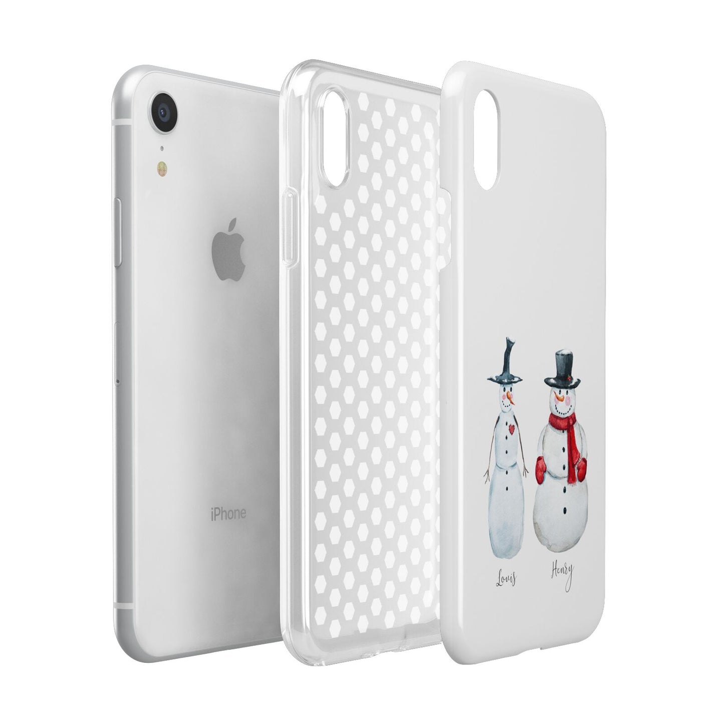 Personalised Two Snowmen Apple iPhone XR White 3D Tough Case Expanded view