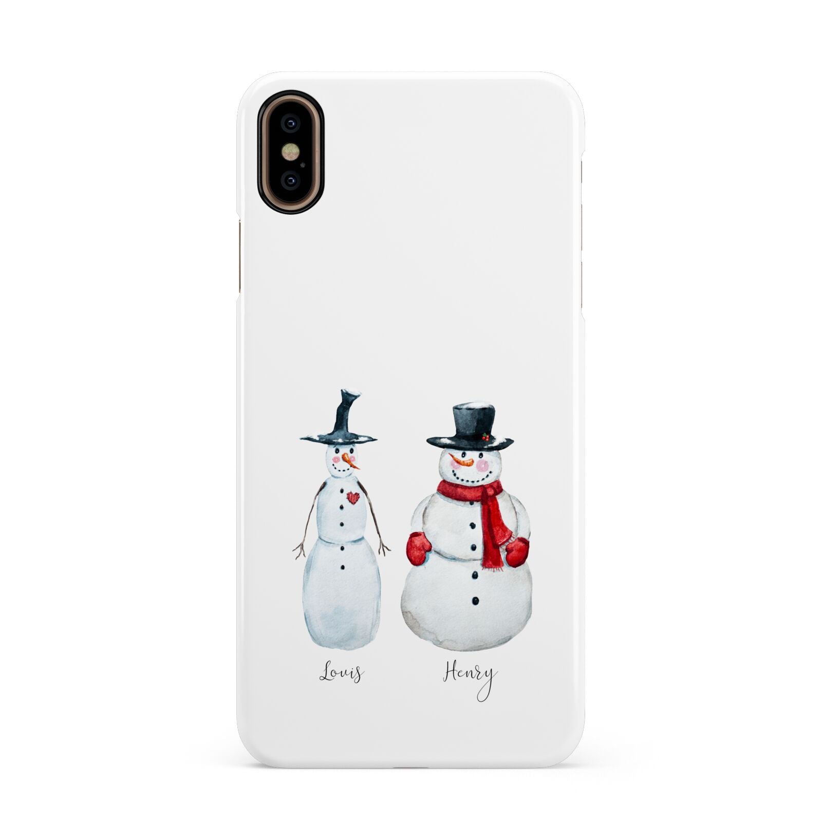 Personalised Two Snowmen Apple iPhone Xs Max 3D Snap Case