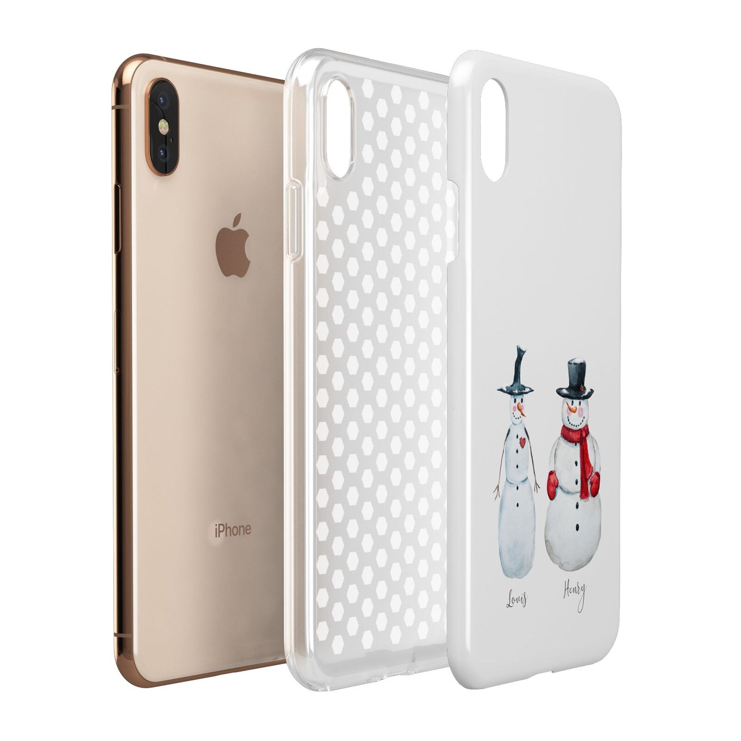 Personalised Two Snowmen Apple iPhone Xs Max 3D Tough Case Expanded View