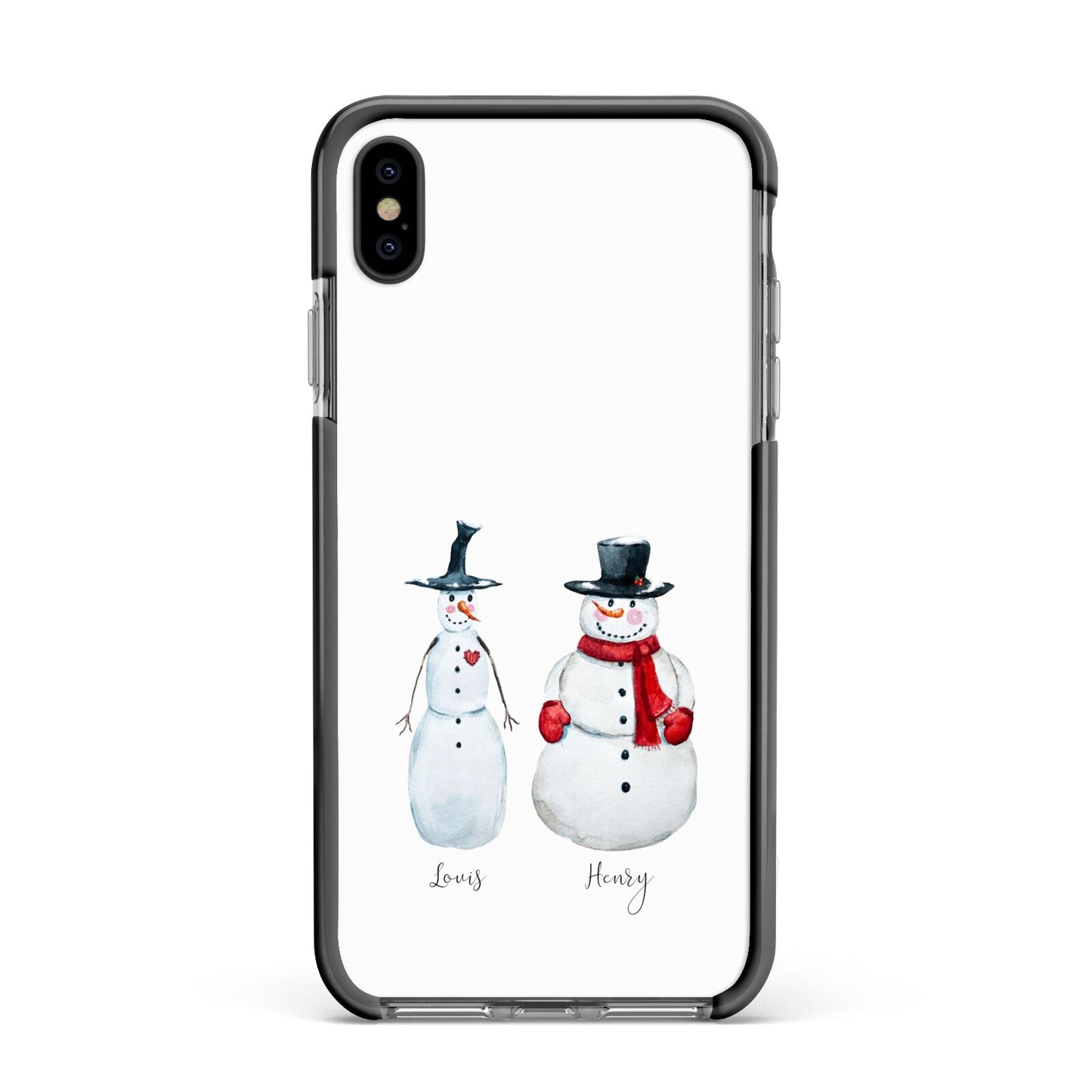 Personalised Two Snowmen Apple iPhone Xs Max Impact Case Black Edge on Black Phone