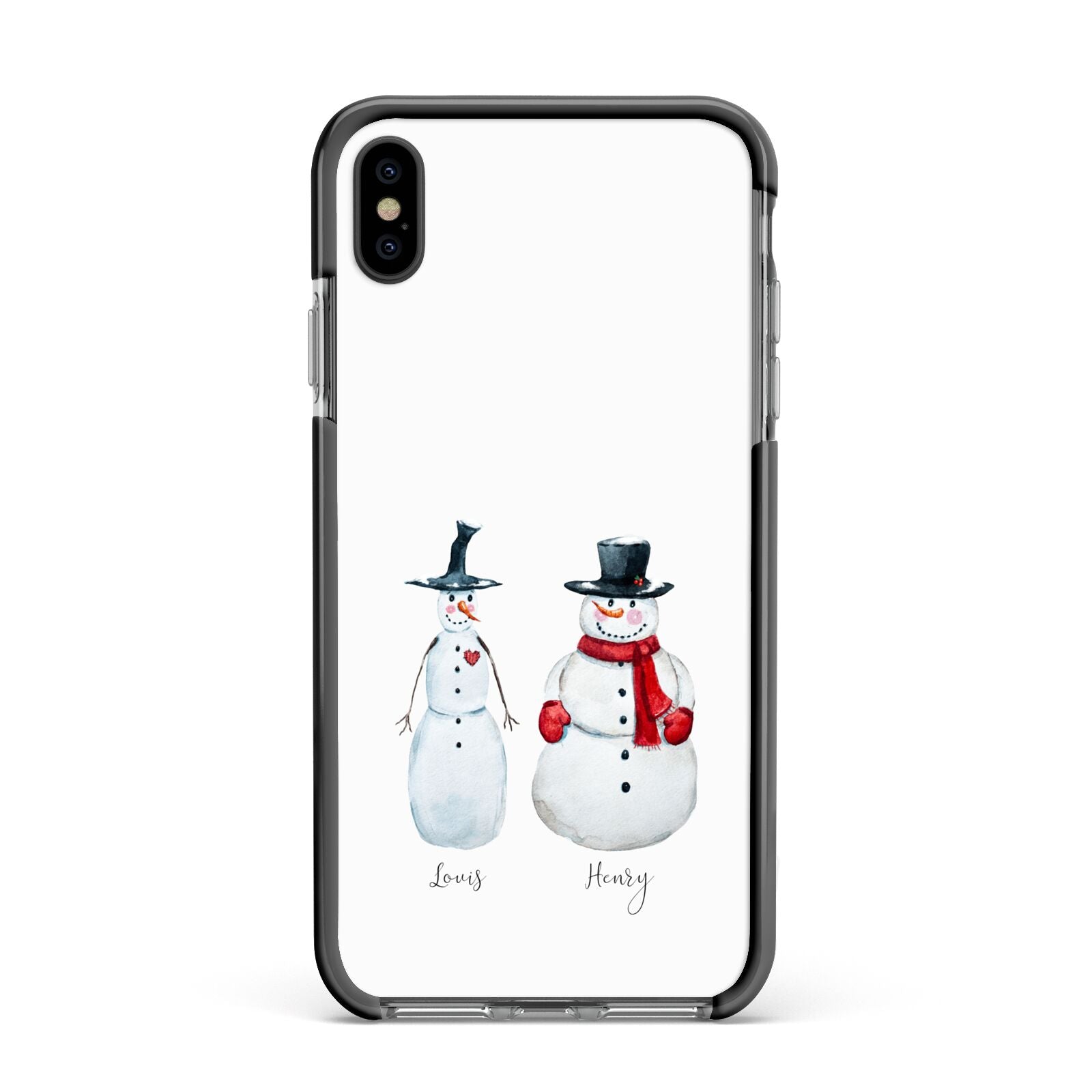 Personalised Two Snowmen Apple iPhone Xs Max Impact Case Black Edge on Black Phone